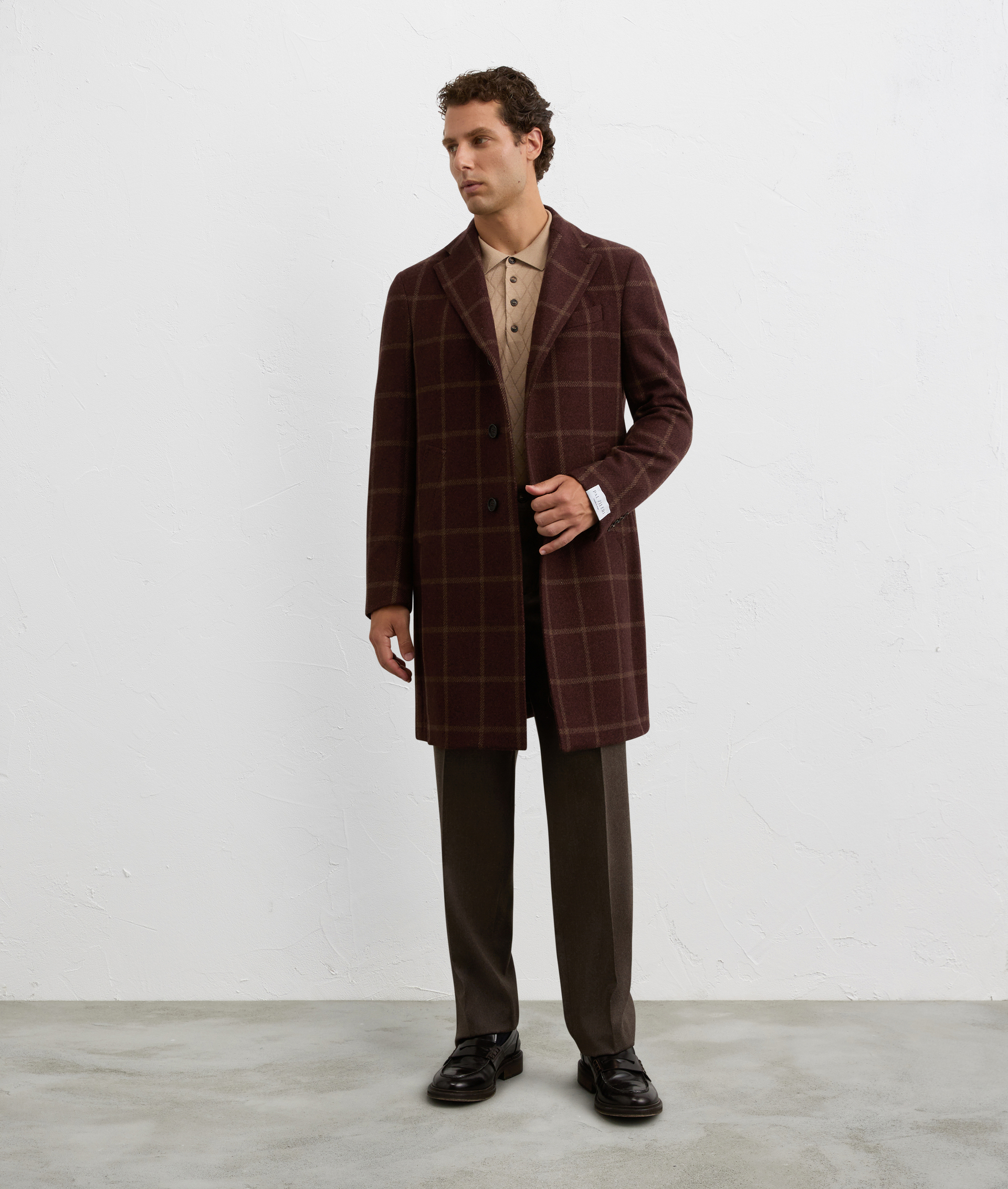 burgundy wool and cashmere single breasted regular fit coat | Pal Zileri