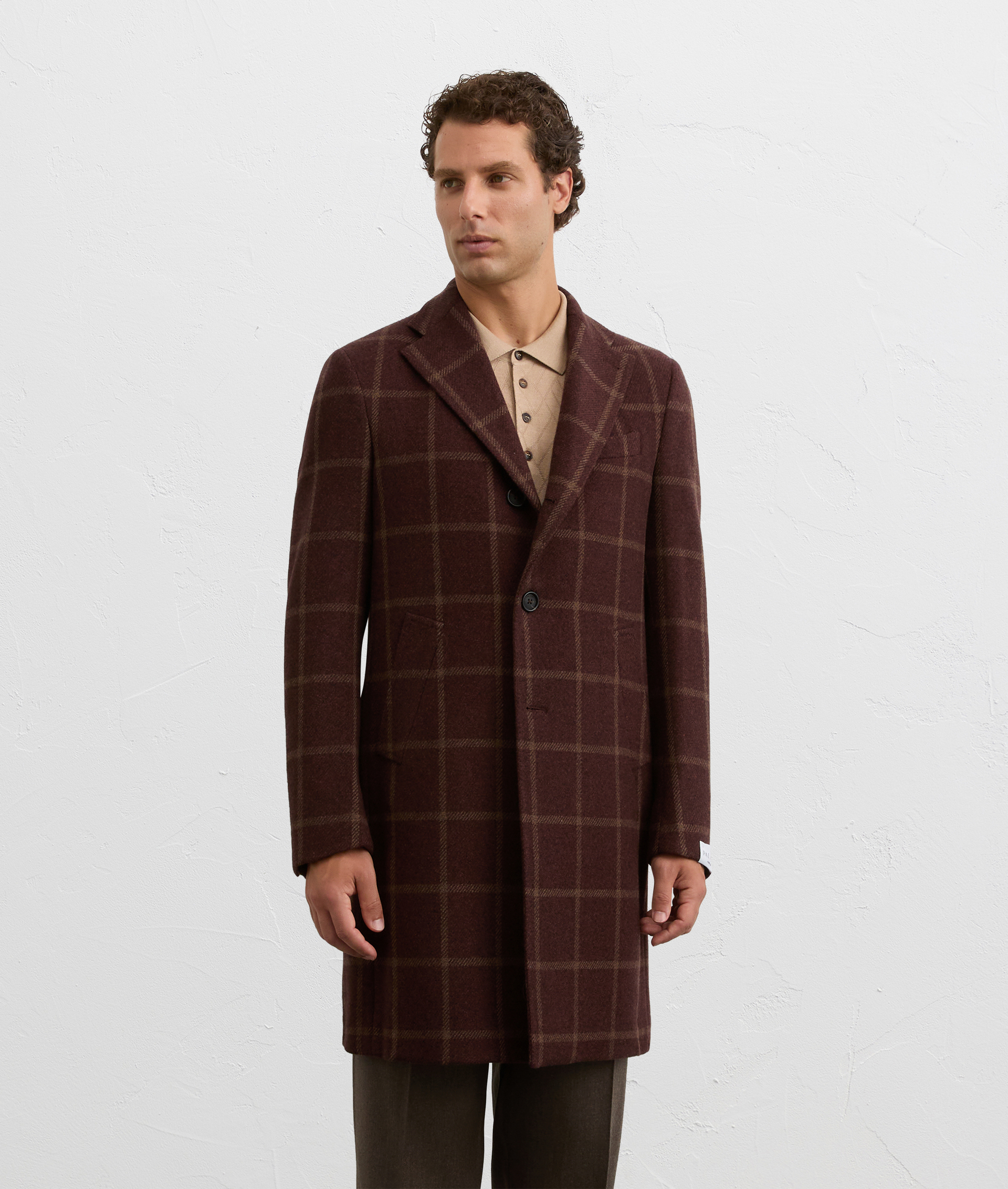 burgundy wool and cashmere single breasted regular fit coat | Pal Zileri