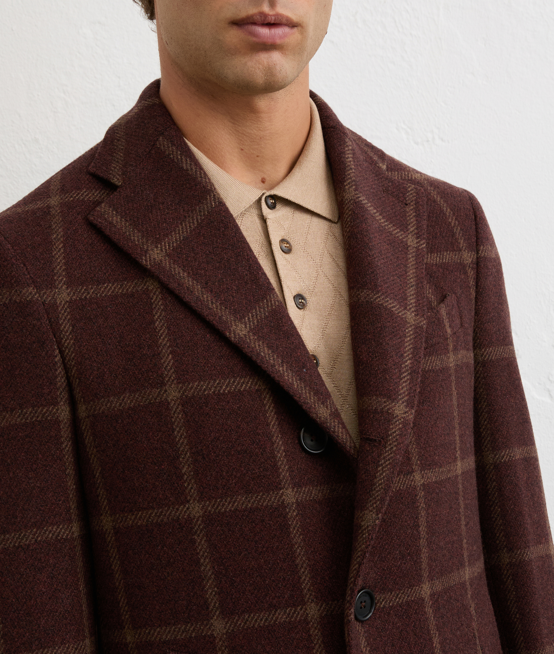 burgundy wool and cashmere single breasted regular fit coat | Pal Zileri