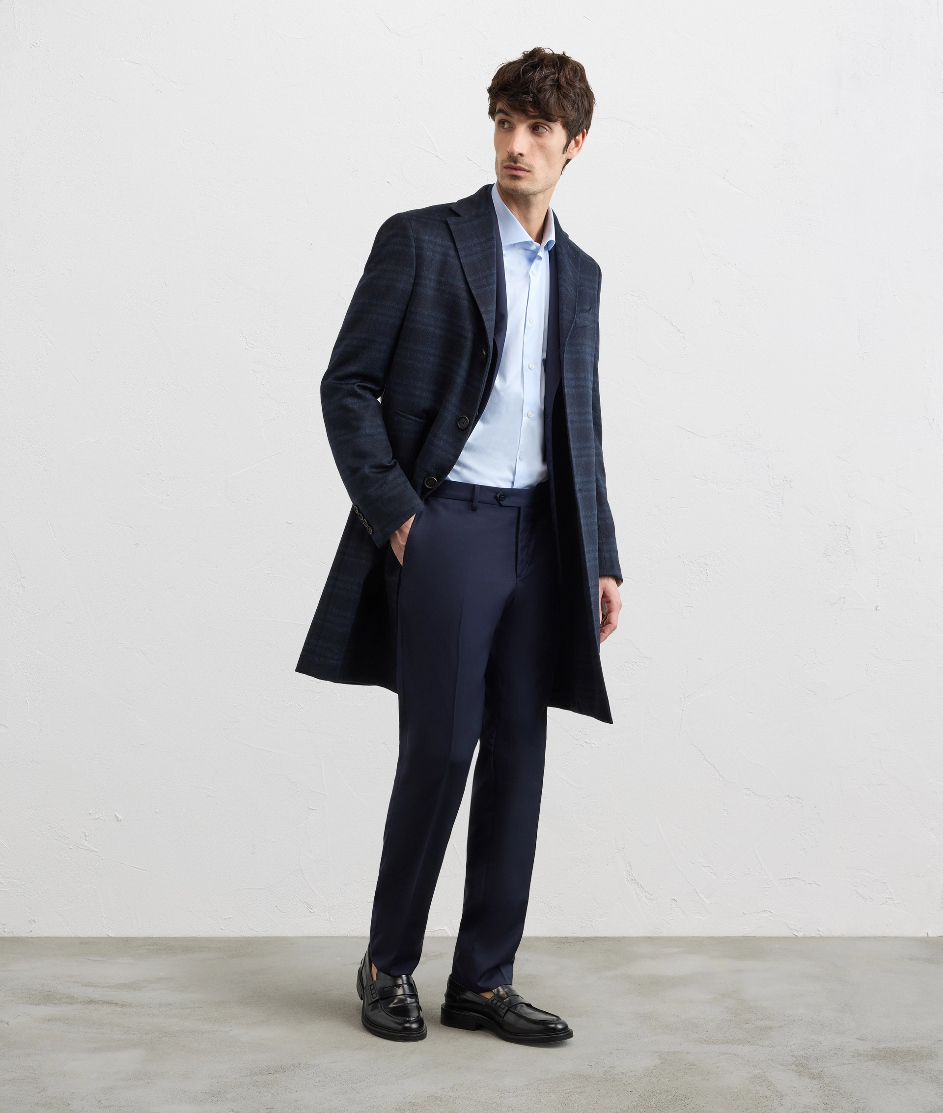 navy blue cashmere single breasted regular fit coat - Outerwear - Pal Zileri | Official Website