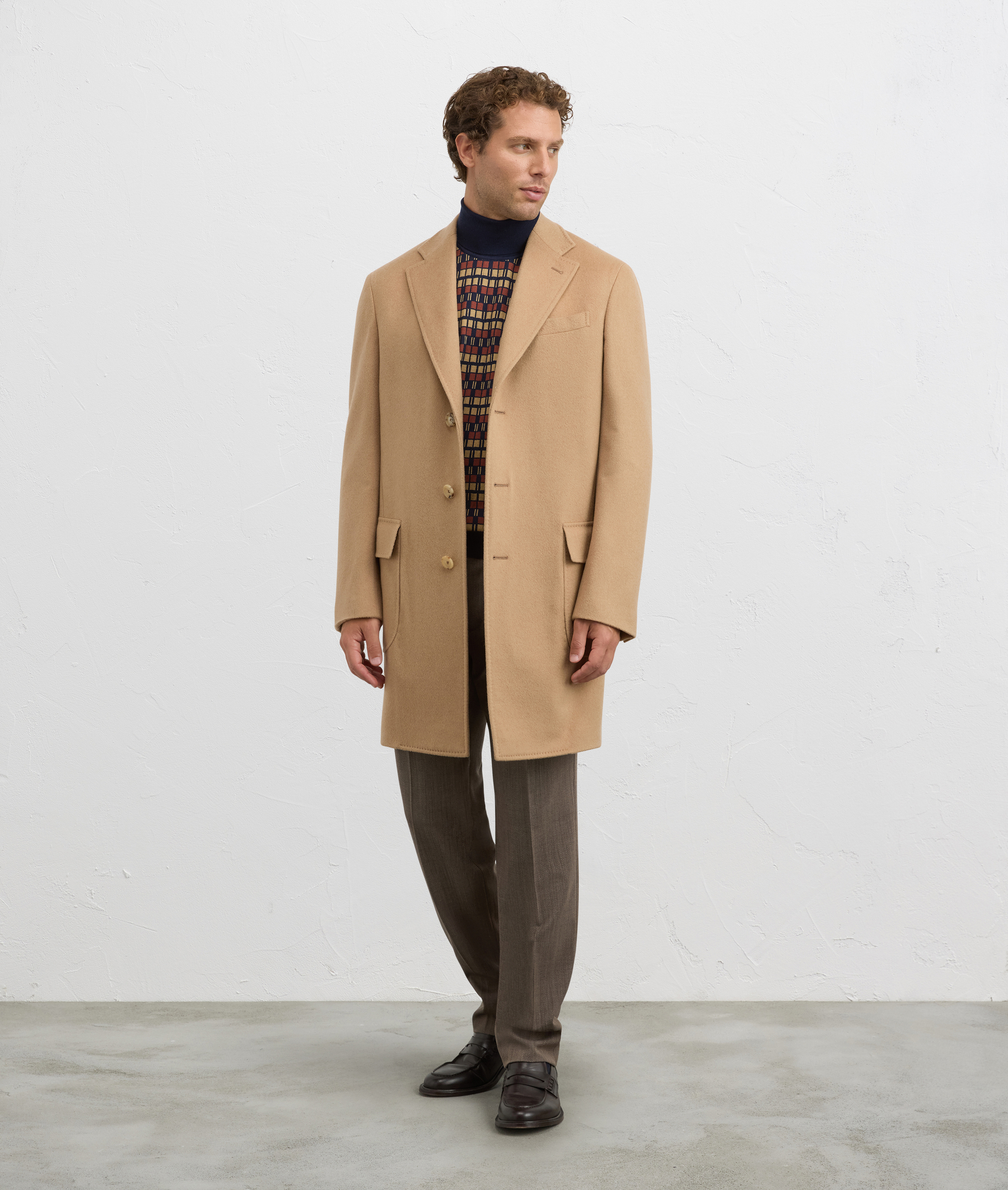 camel leather single breasted regular fit coat camel colour | Pal Zileri