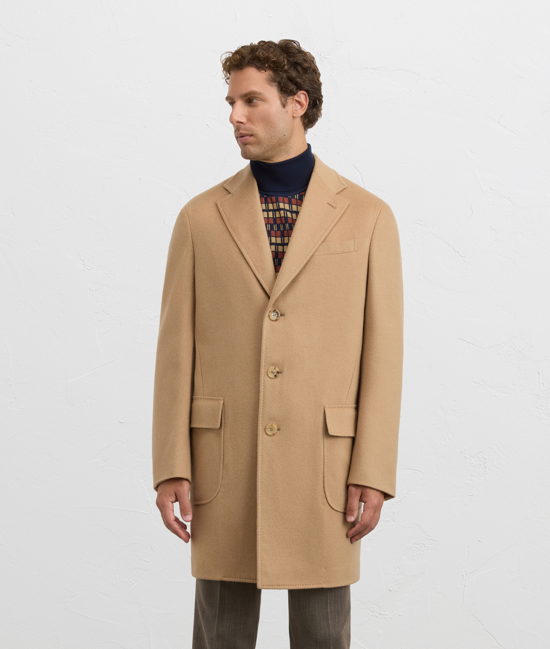 camel leather single breasted regular fit coat camel colour | Pal Zileri