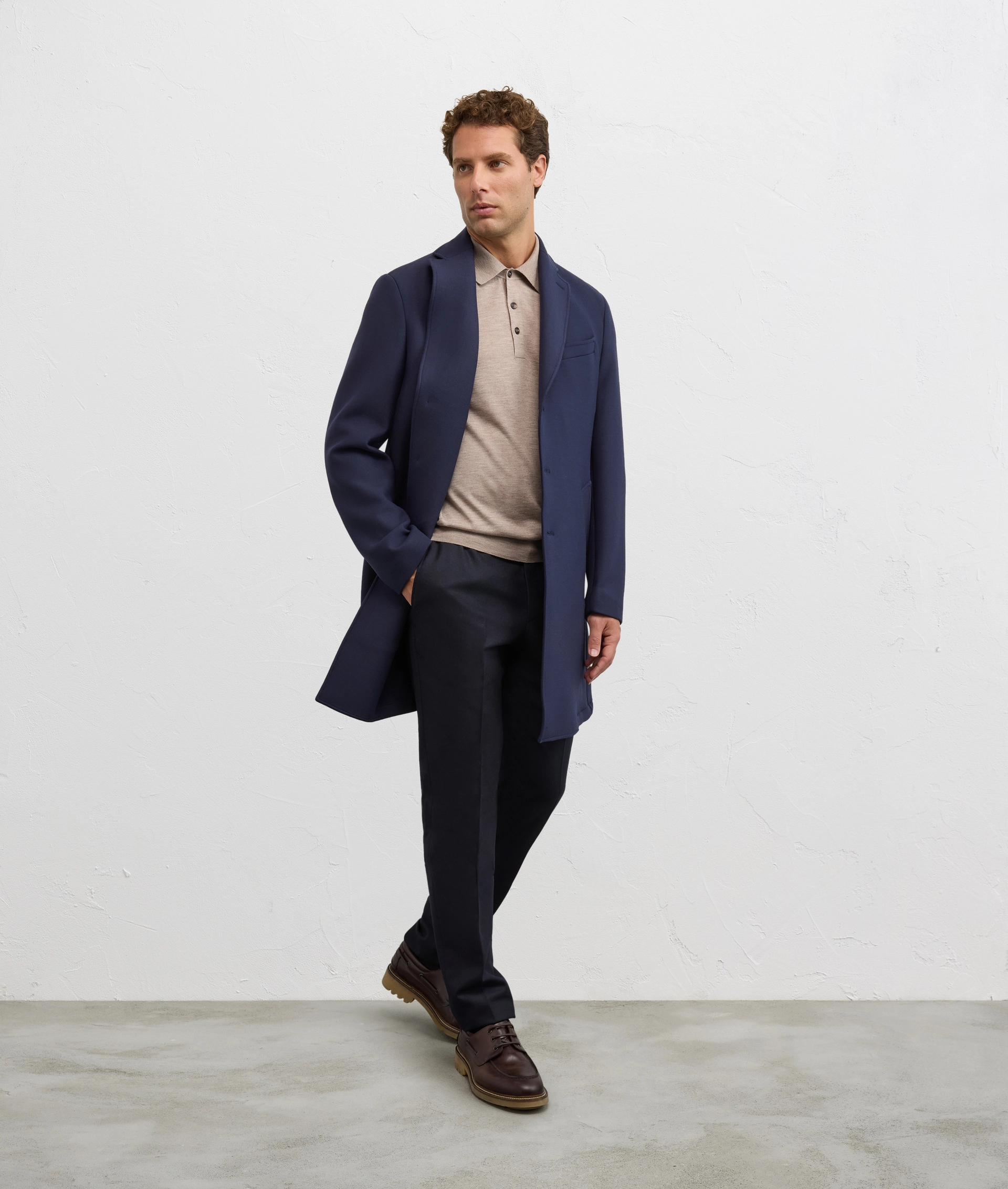navy blue polyester and wool single breasted regular fit coat - Outerwear - Pal Zileri | Official Website