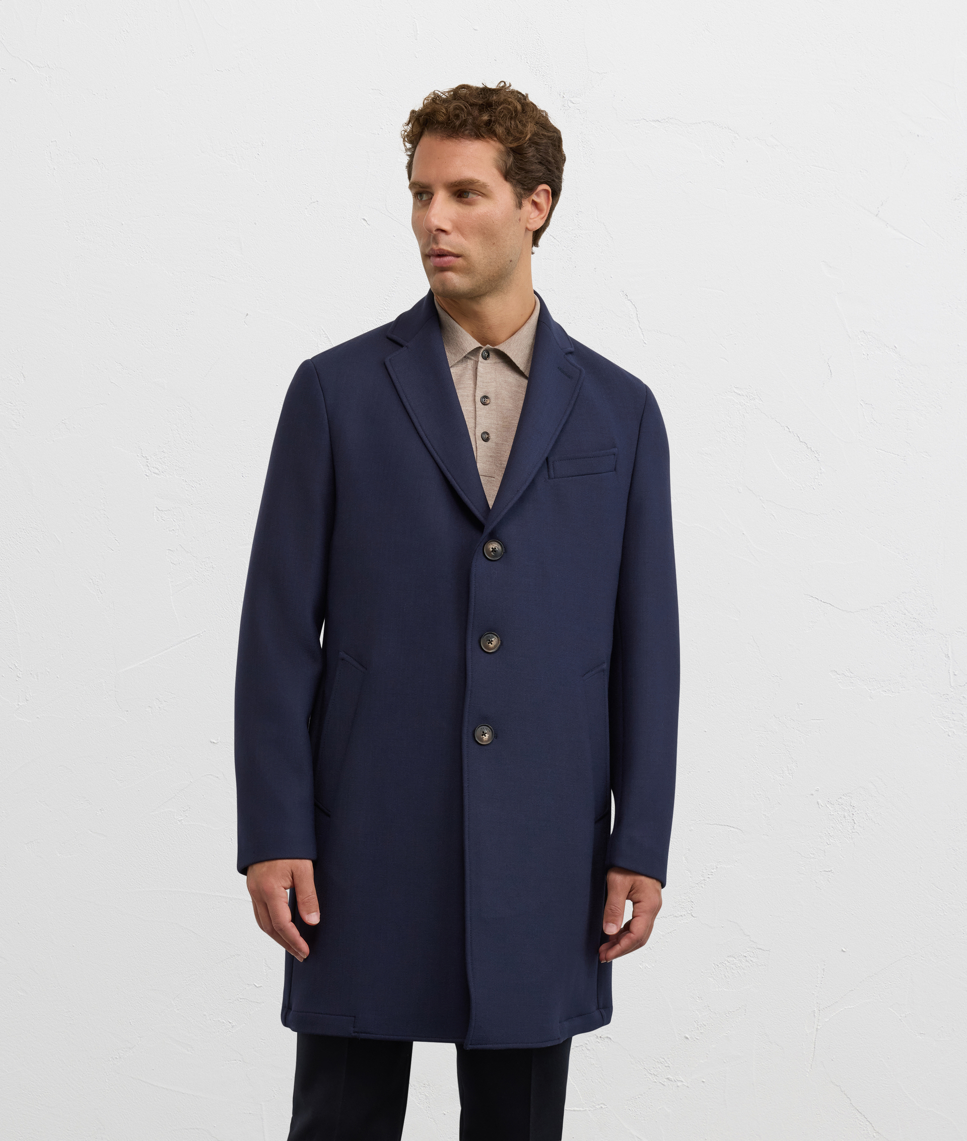 navy blue polyester and wool single breasted regular fit coat - Pal Zileri | Official Website