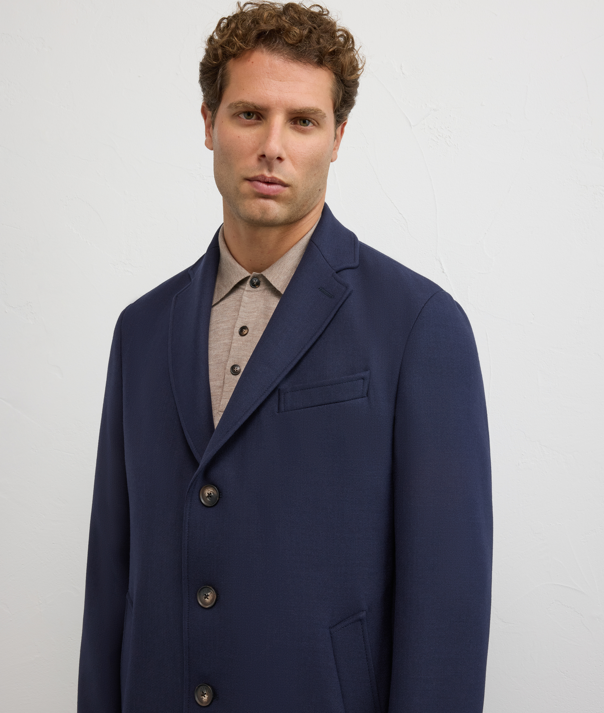 navy blue polyester and wool single breasted regular fit coat - Pal Zileri | Official Website