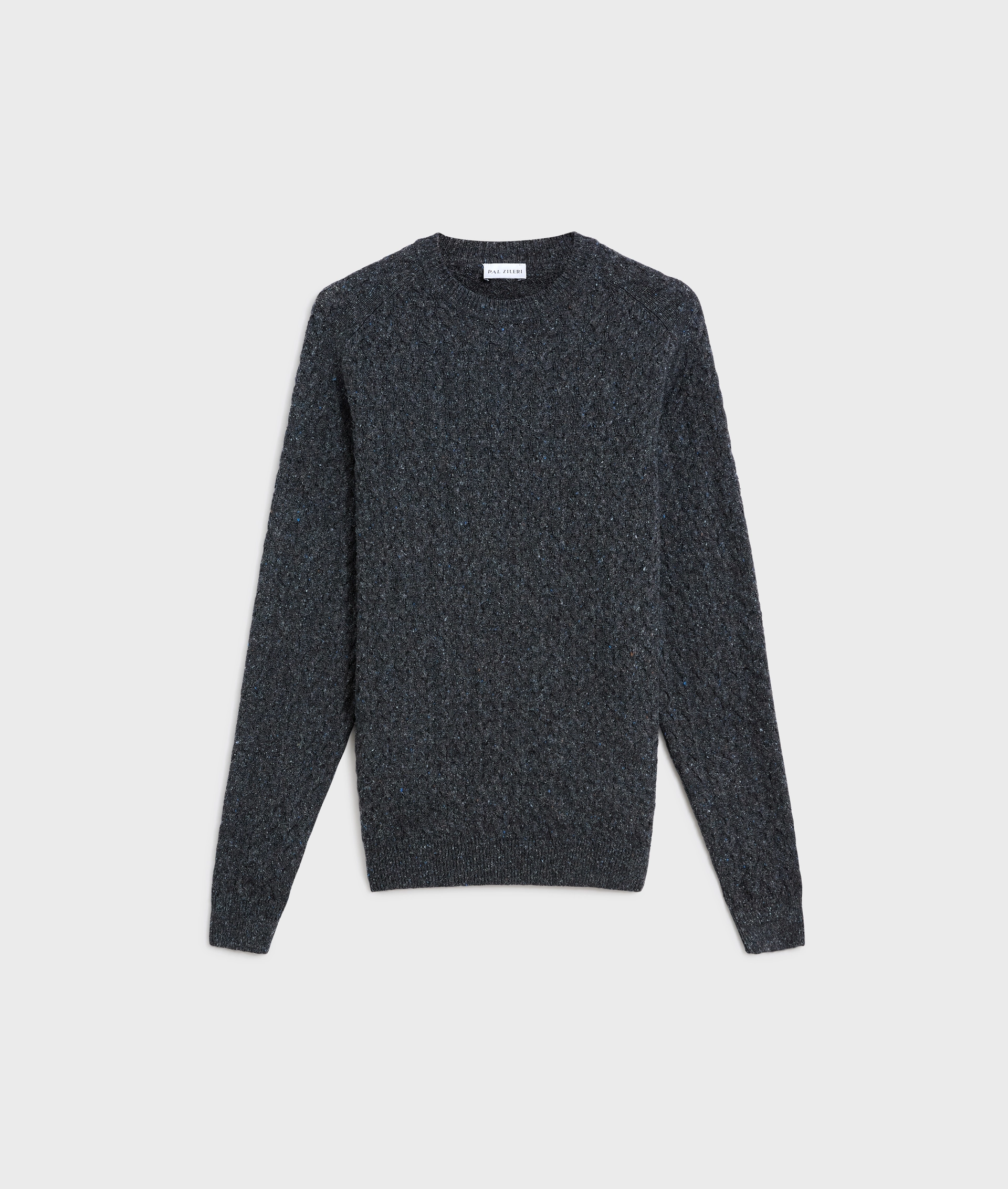 navy blue regular fit long sleeve crewneck sweater in cotton and silk | Pal Zileri