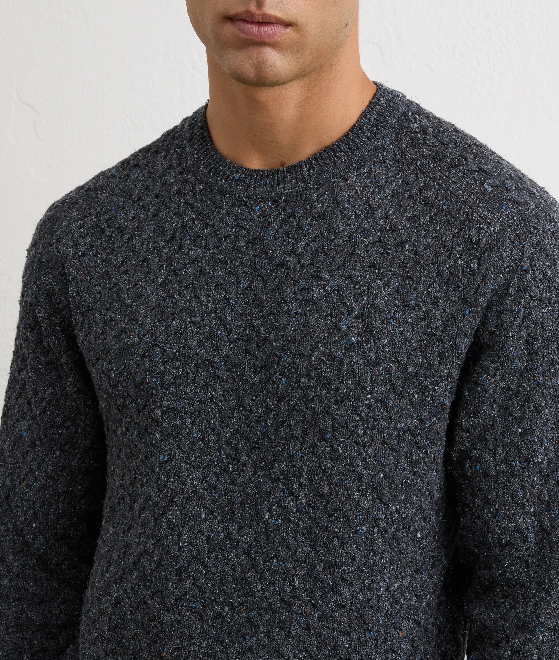navy blue regular fit long sleeve crewneck sweater in cotton and silk | Pal Zileri