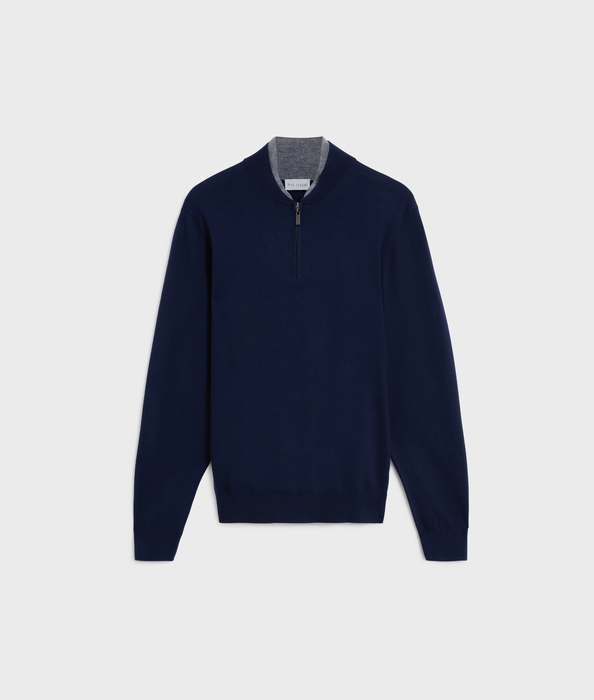 navy blue polo shirt with zip and bowling collar in wool and cashmere | Pal Zileri
