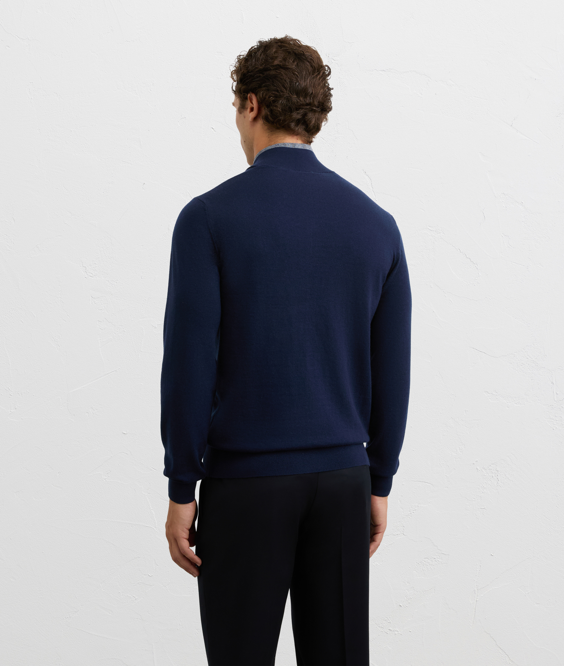 navy blue polo shirt with zip and bowling collar in wool and cashmere | Pal Zileri