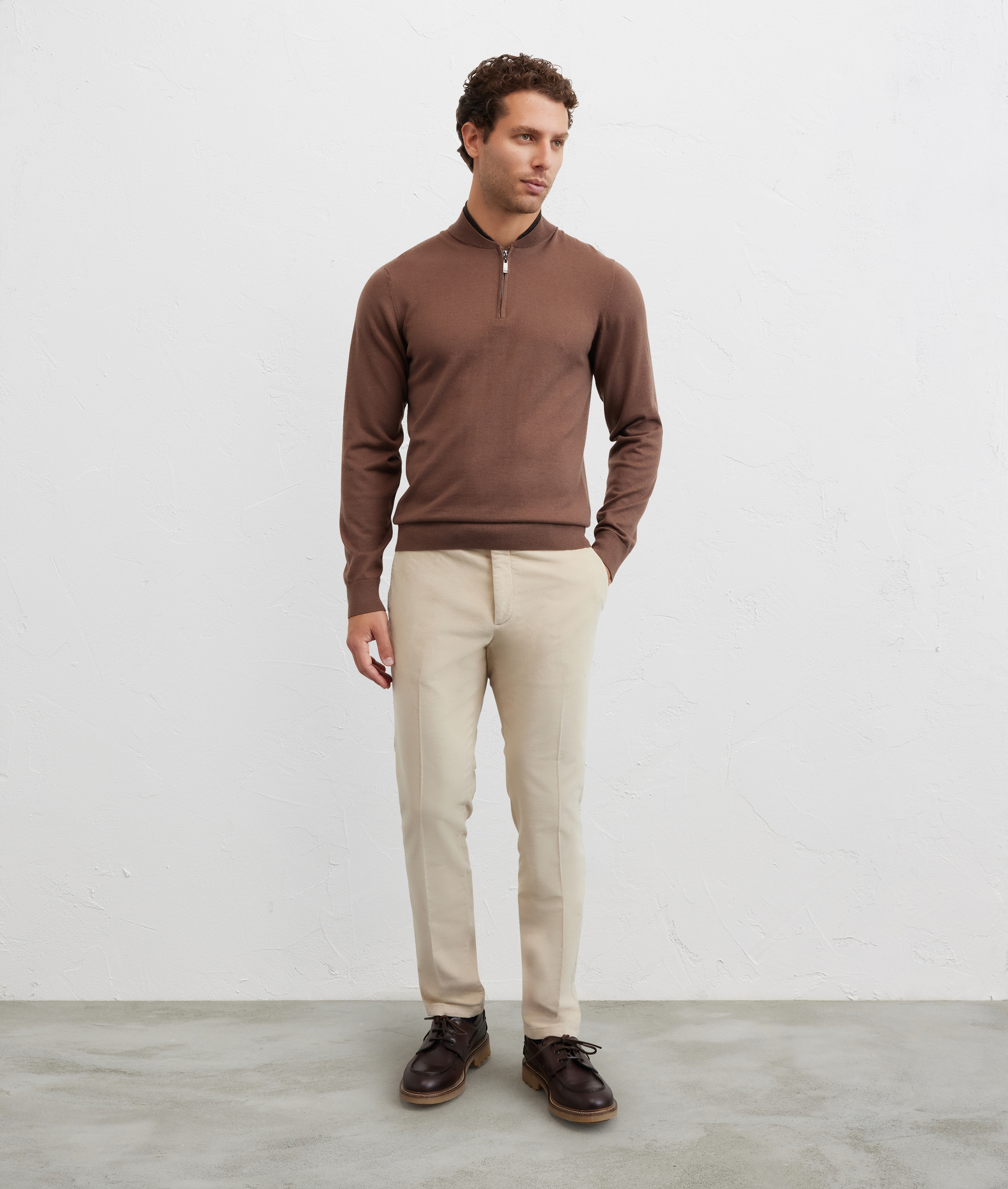 polo a maniche lunghe regular fit in lana e cashmere marrone - T-Shirts e Polo - Pal Zileri | Official Website