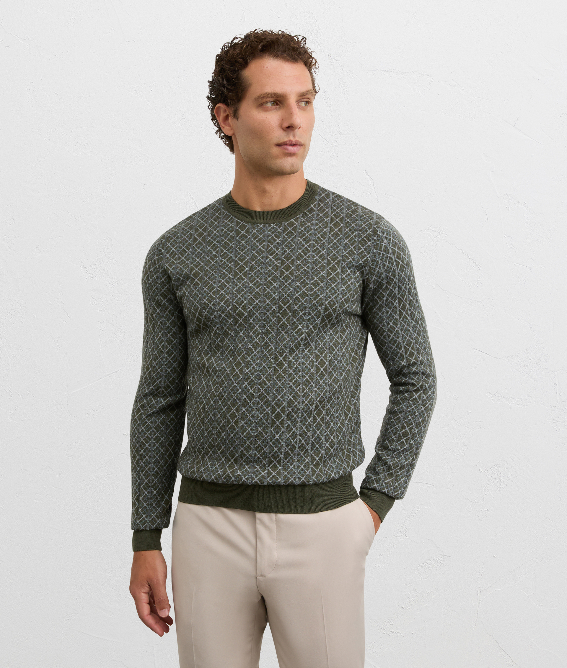 green crewneck sweatshirt in wool and nylon regular fit | Pal Zileri