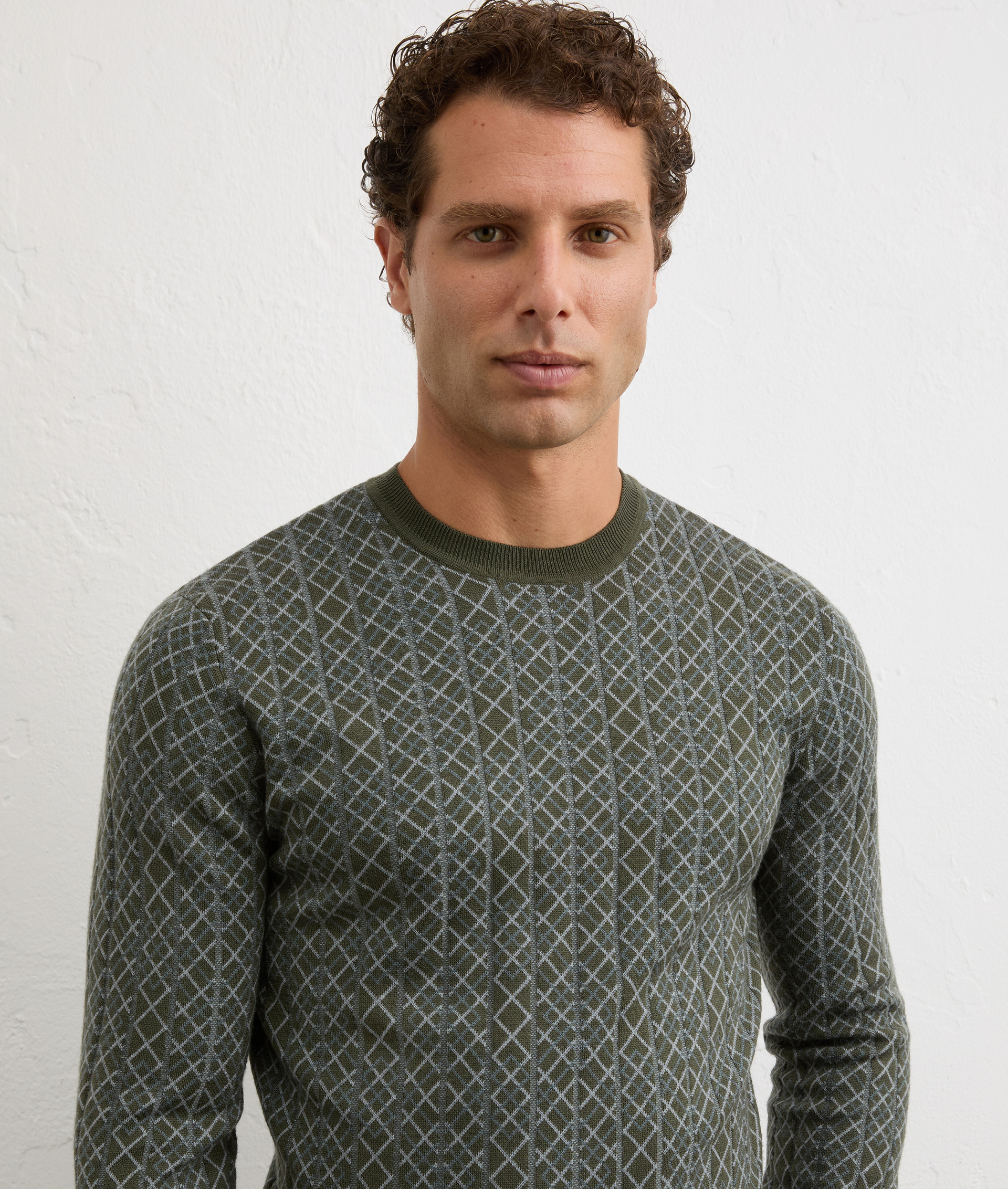 green crewneck sweatshirt in wool and nylon regular fit | Pal Zileri