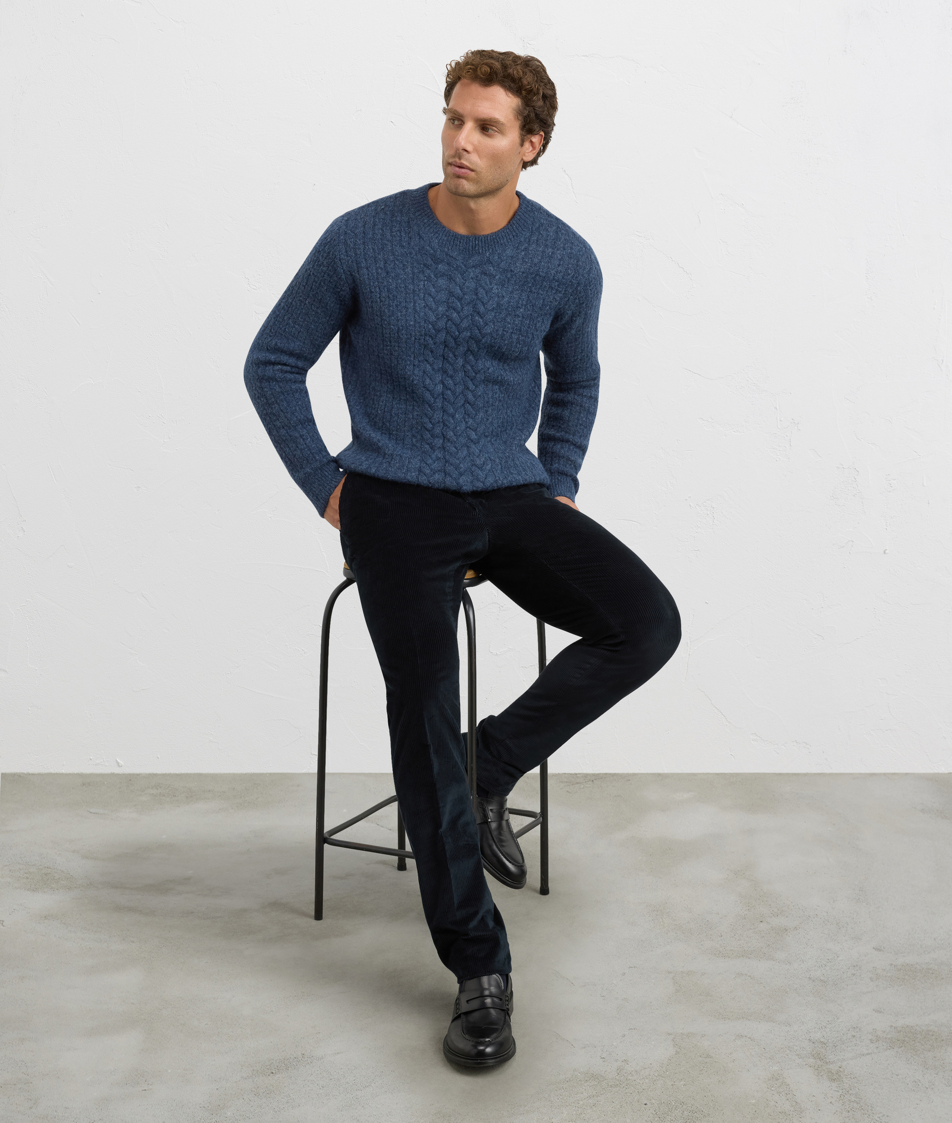 blue mohair wool and alpaca long sleeve crewneck regular fit | Pal Zileri