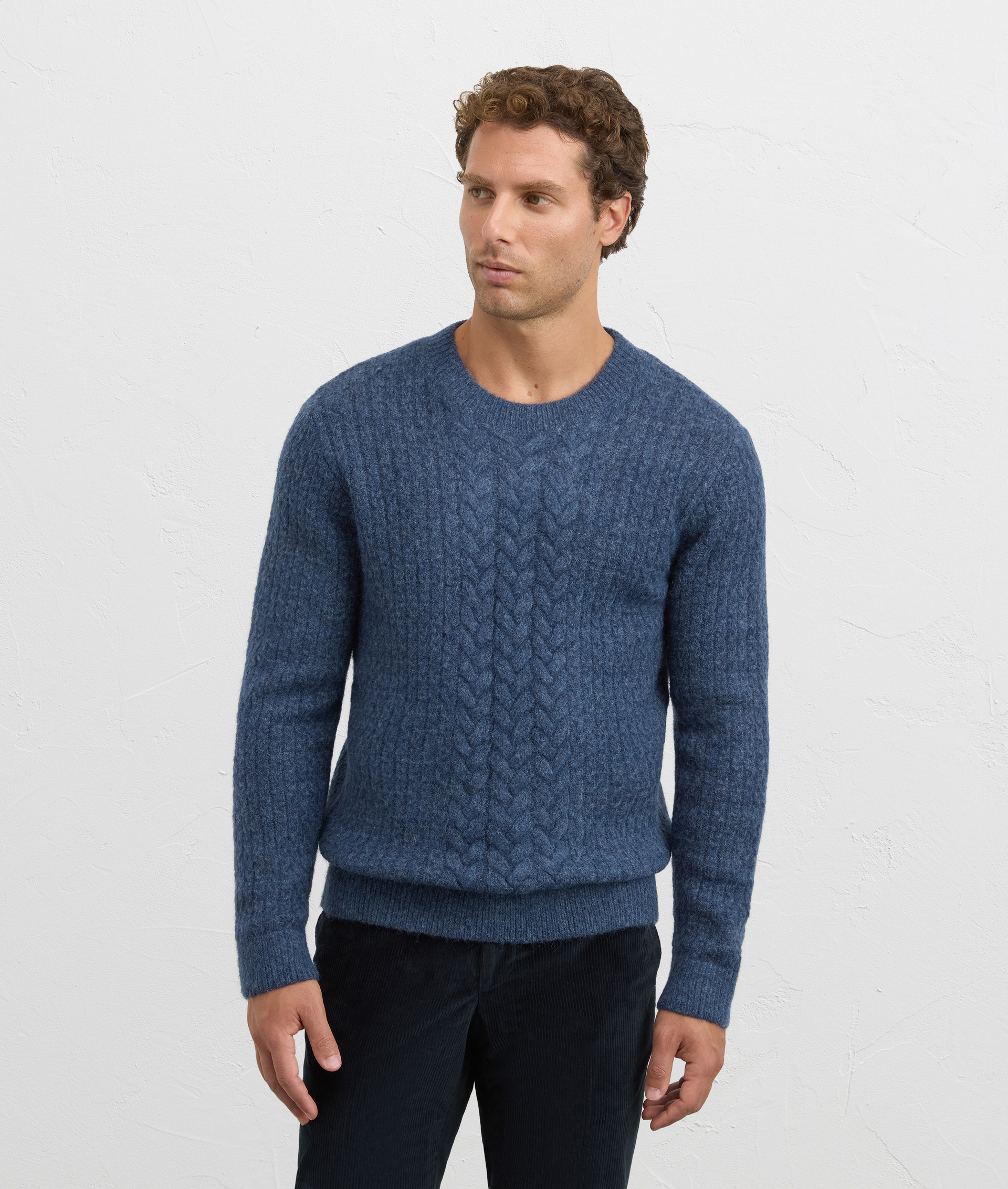 blue mohair wool and alpaca long sleeve crewneck regular fit | Pal Zileri