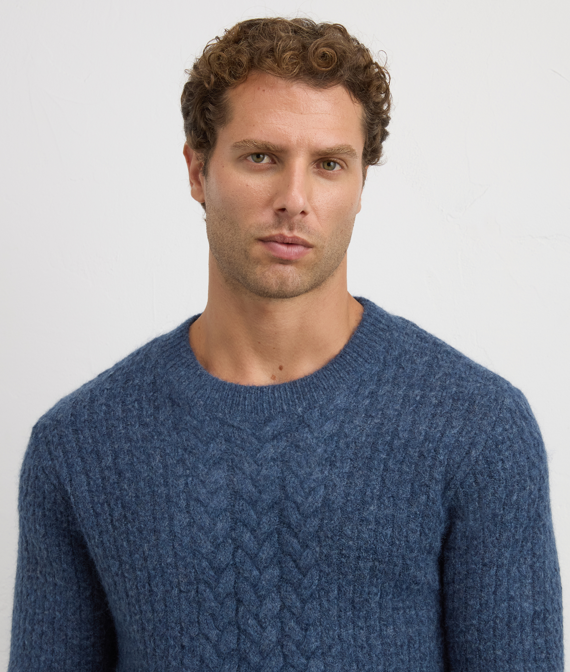 blue mohair wool and alpaca long sleeve crewneck regular fit | Pal Zileri