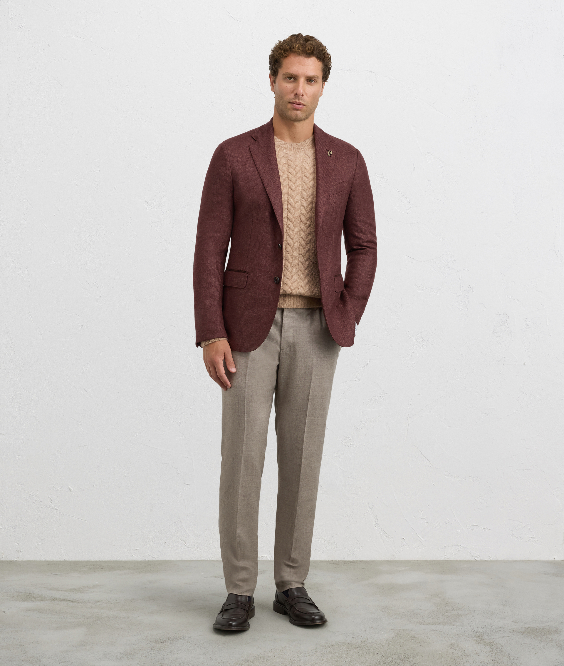 light brown mohair wool and alpaca long sleeve crewneck regular fit | Pal Zileri