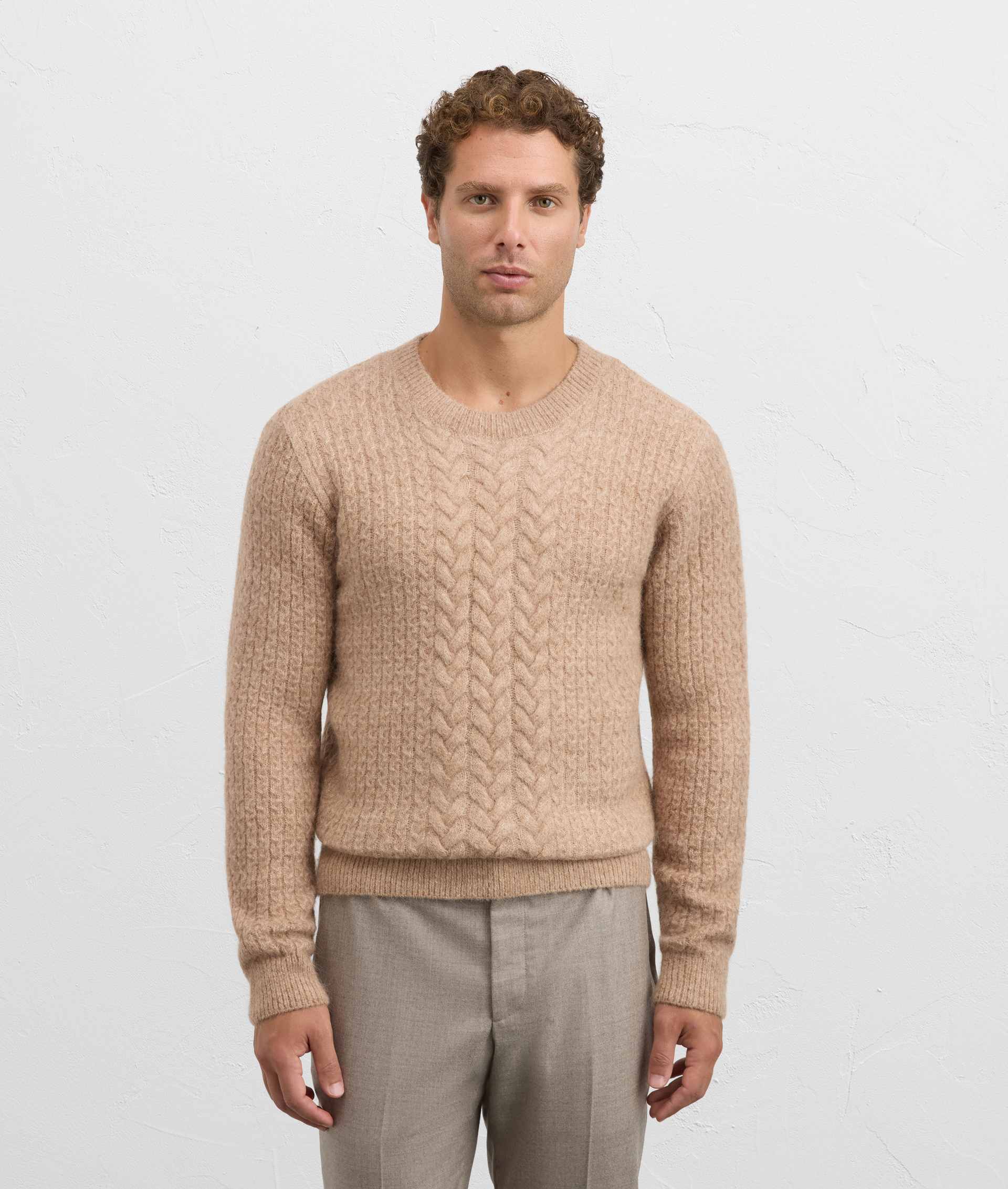 light brown mohair wool and alpaca long sleeve crewneck regular fit | Pal Zileri