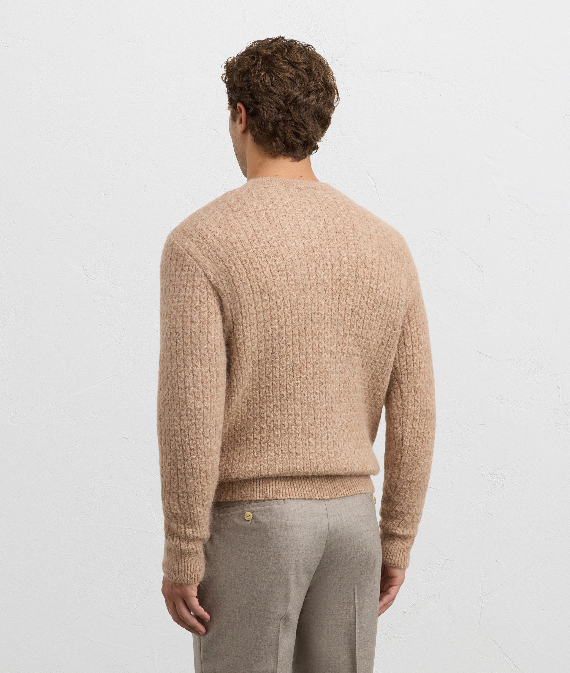 light brown mohair wool and alpaca long sleeve crewneck regular fit | Pal Zileri