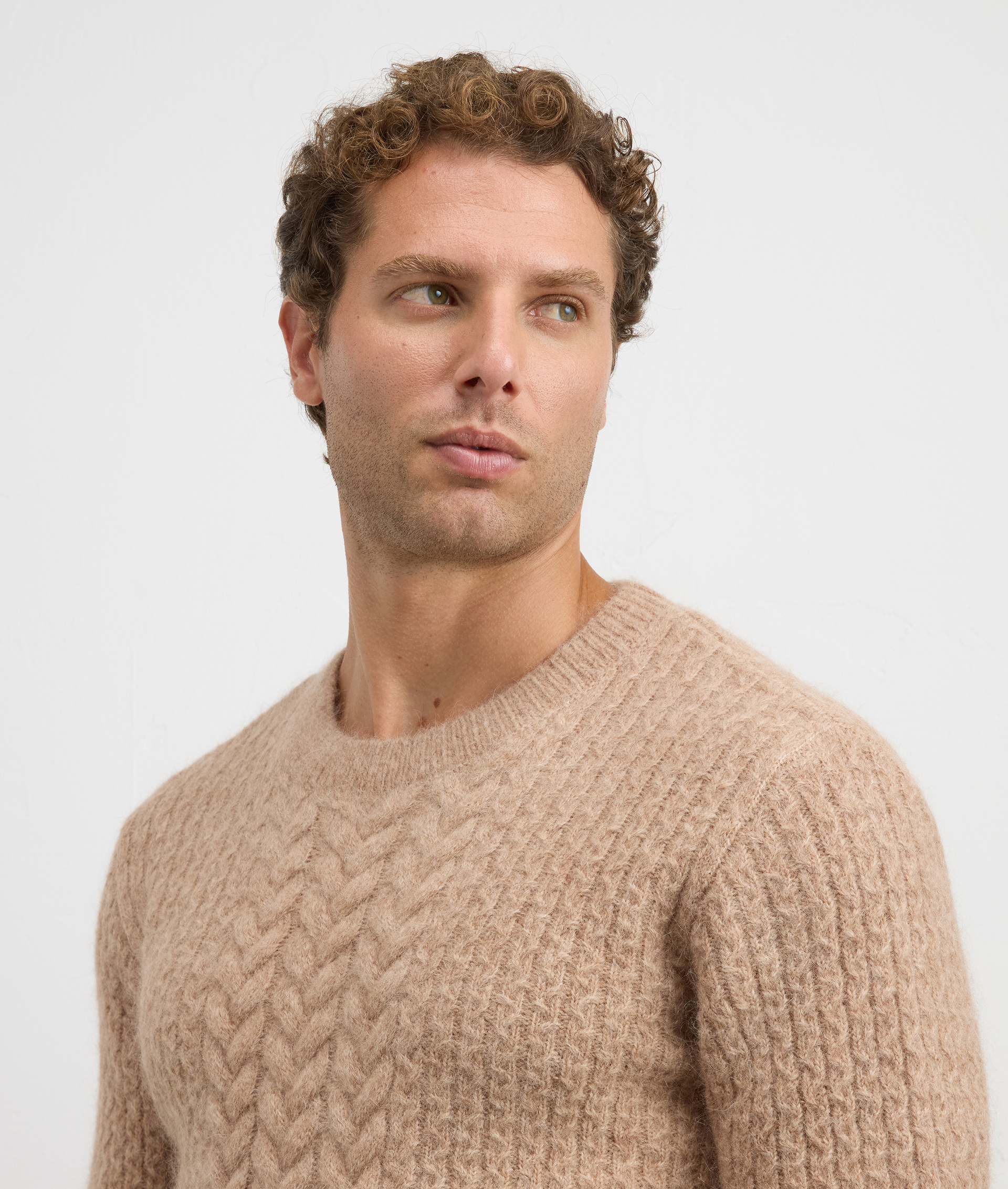 light brown mohair wool and alpaca long sleeve crewneck regular fit | Pal Zileri