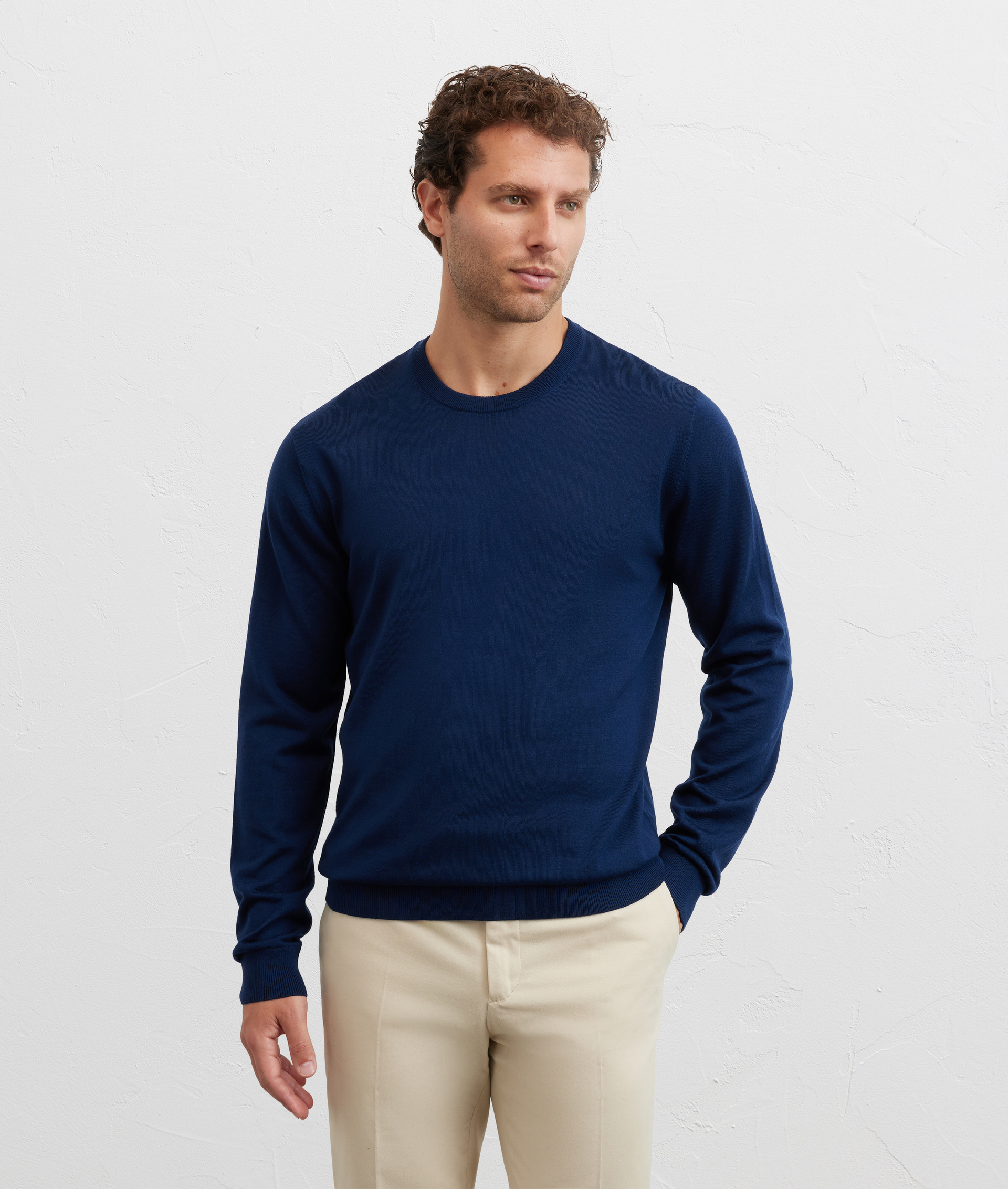 maglia girocollo a maniche lunghe regular fit in lana blu navy - Pal Zileri | Official Website