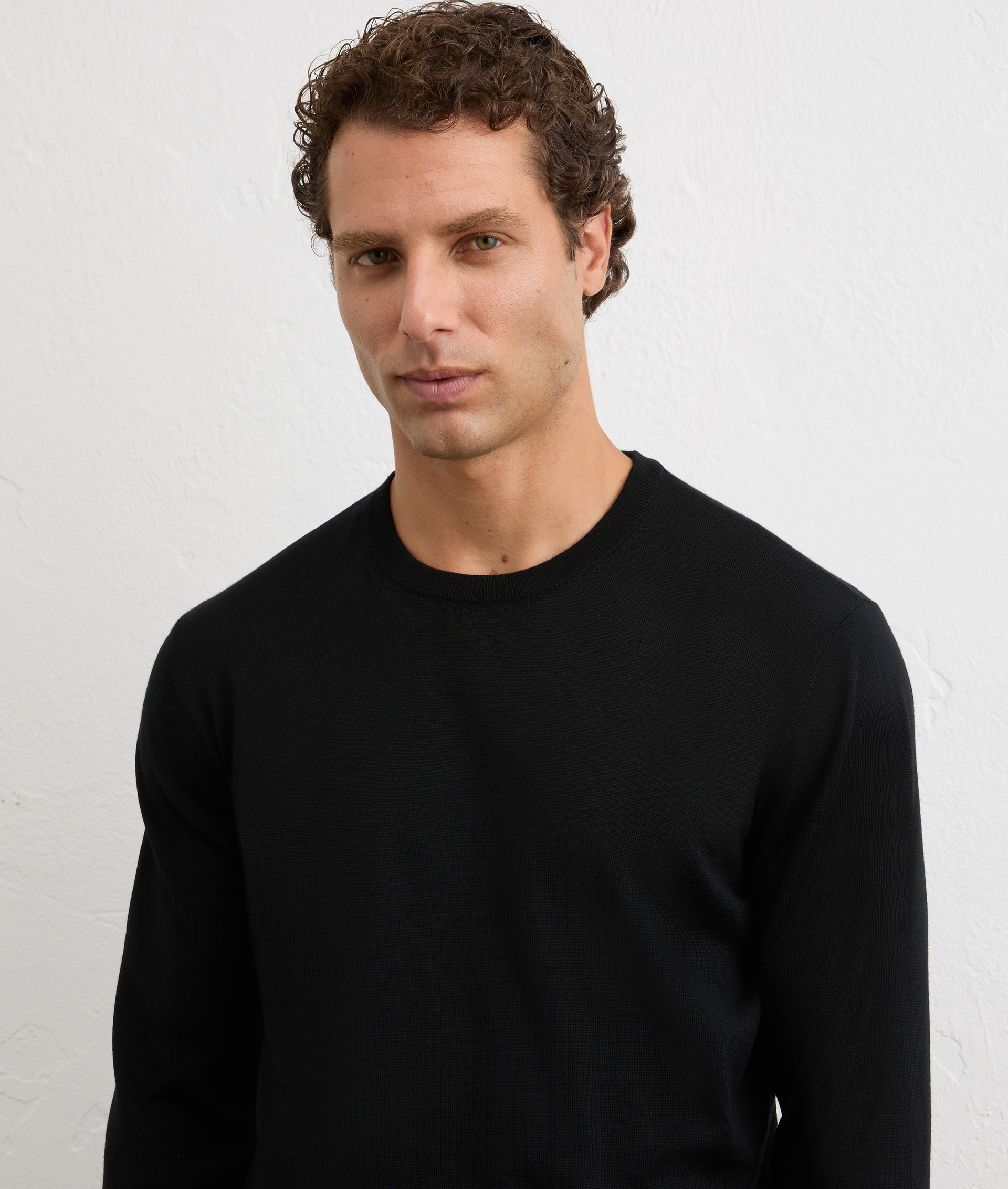 black crewneck sweatshirt in effortless regular fit wool | Pal Zileri