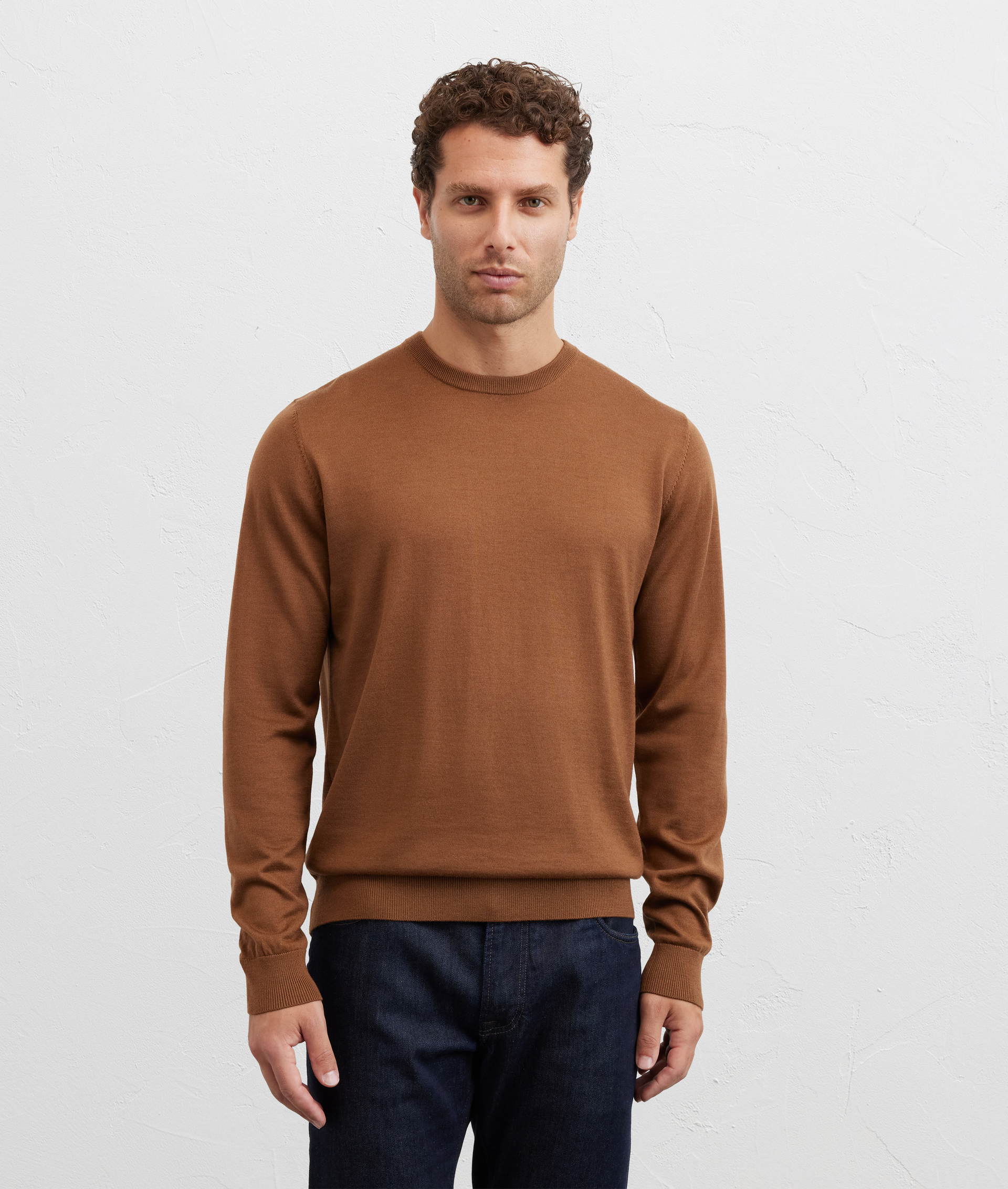 maglia girocollo a maniche lunghe regular fit in lana marrone - Pal Zileri | Official Website