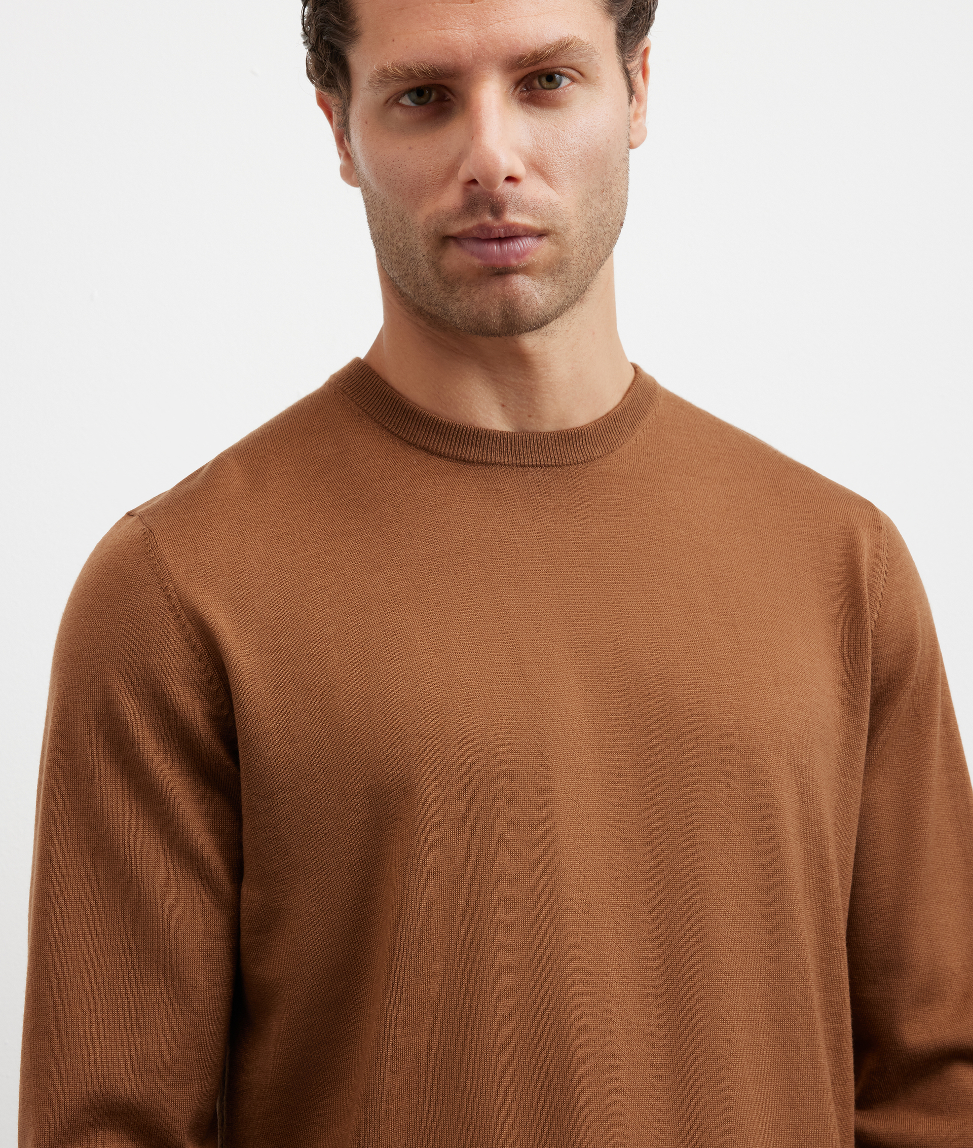 maglia girocollo a maniche lunghe regular fit in lana marrone - Pal Zileri | Official Website