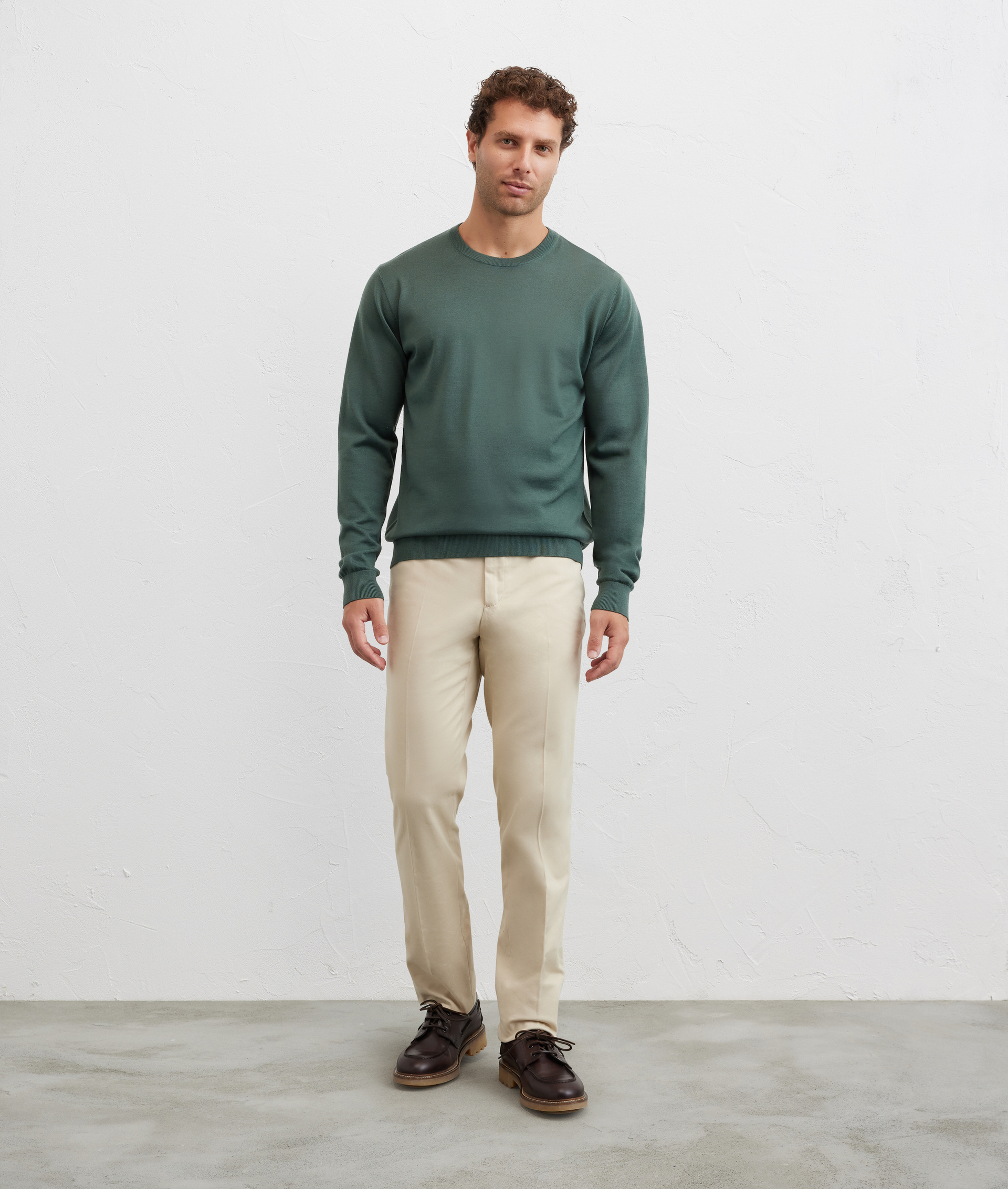 maglia girocollo a maniche lunghe regular fit in lana verde - Maglieria - Pal Zileri | Official Website