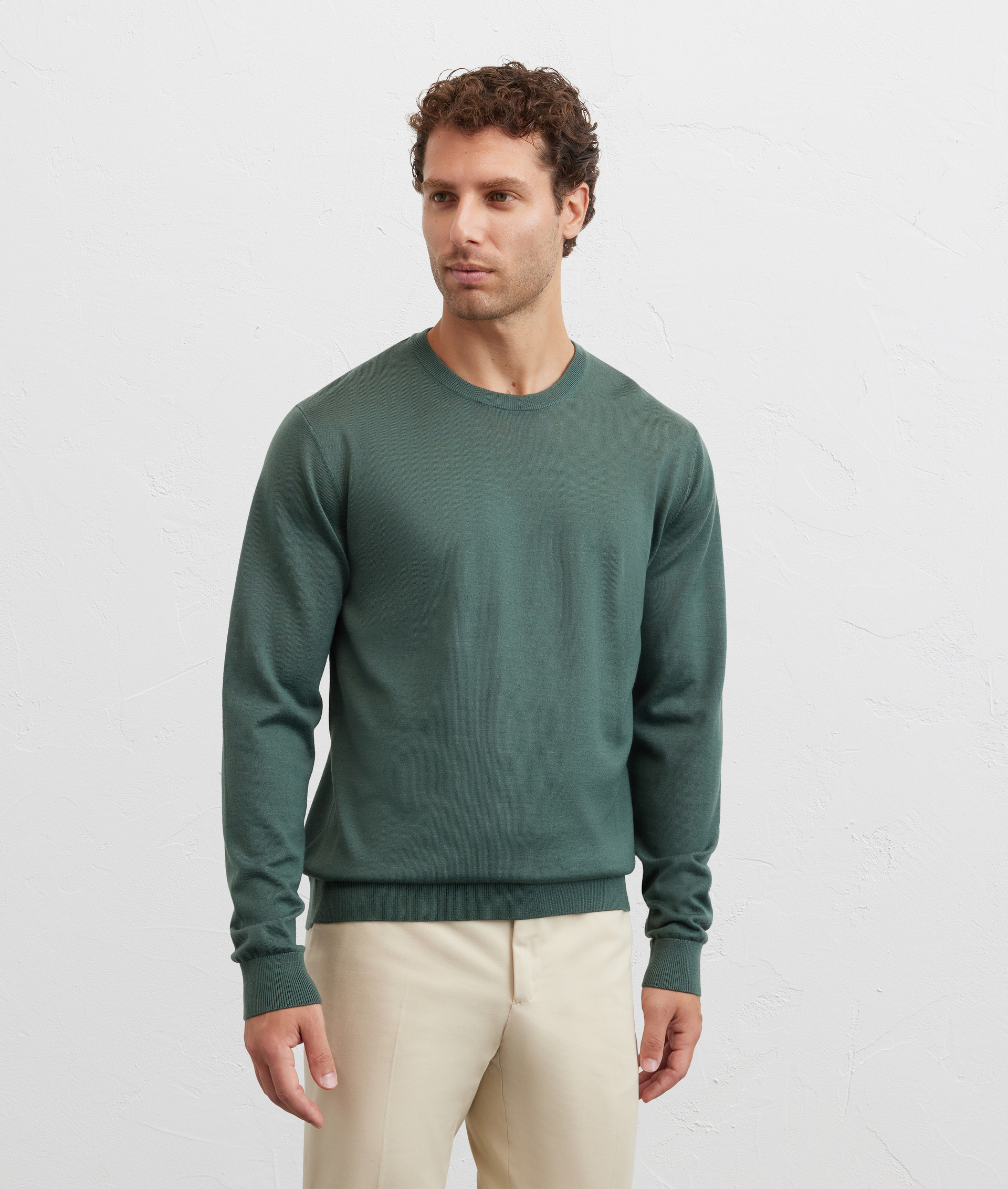 green wool long sleeve regular fit crewneck sweater - Pal Zileri | Official Website
