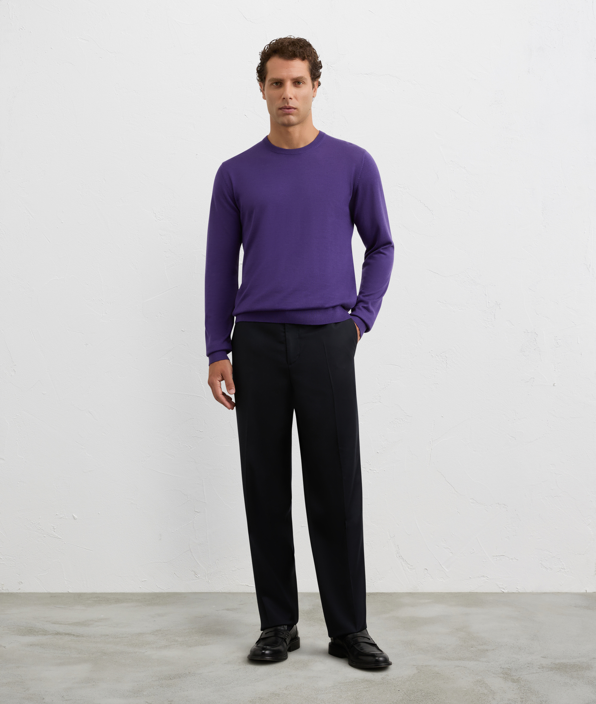 purple crewneck sweatshirt in effortless regular fit wool | Pal Zileri