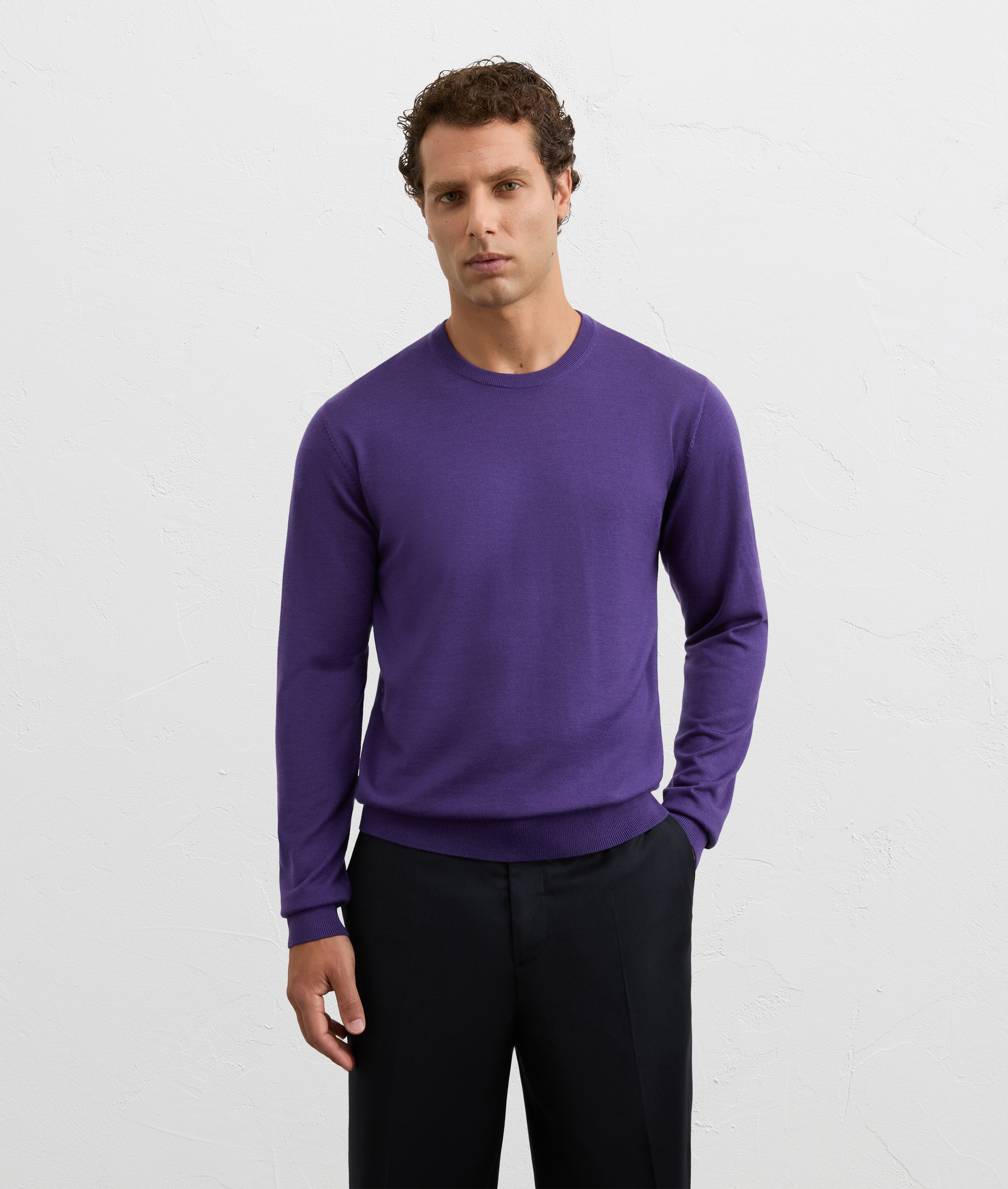 purple crewneck sweatshirt in effortless regular fit wool | Pal Zileri