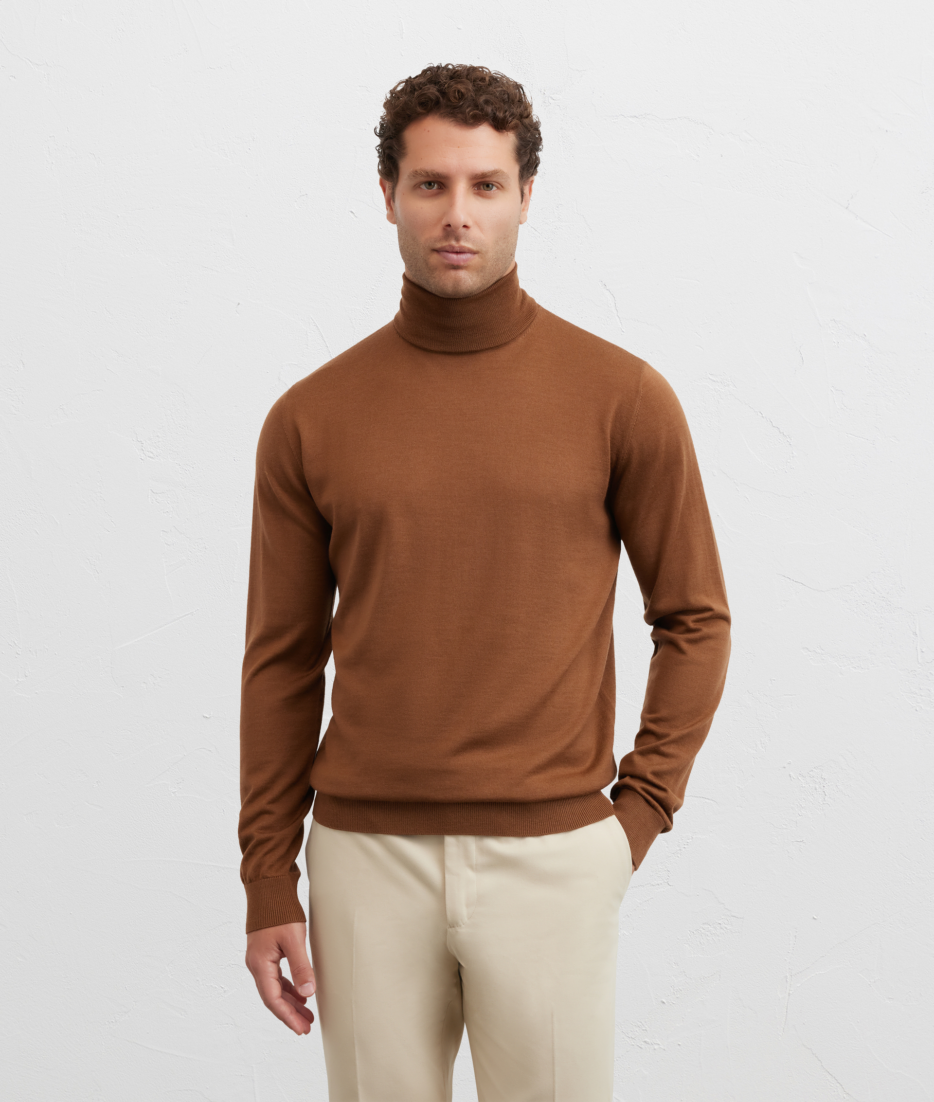 brown wool regular fit turtleneck sweater - Pal Zileri | Official Website