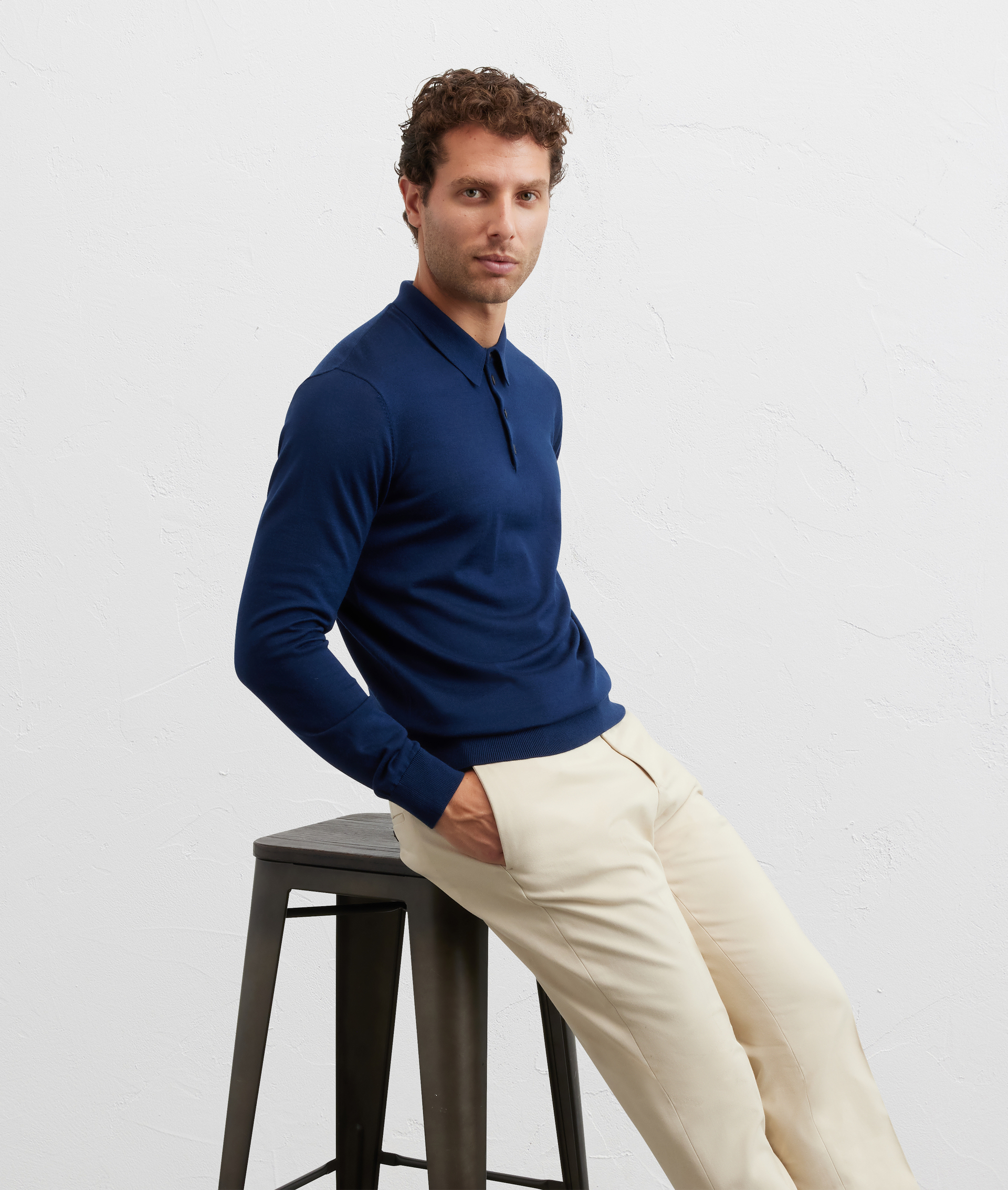 polo maniche lunghe regular fit in lana blu navy - T-Shirts e Polo - Pal Zileri | Official Website