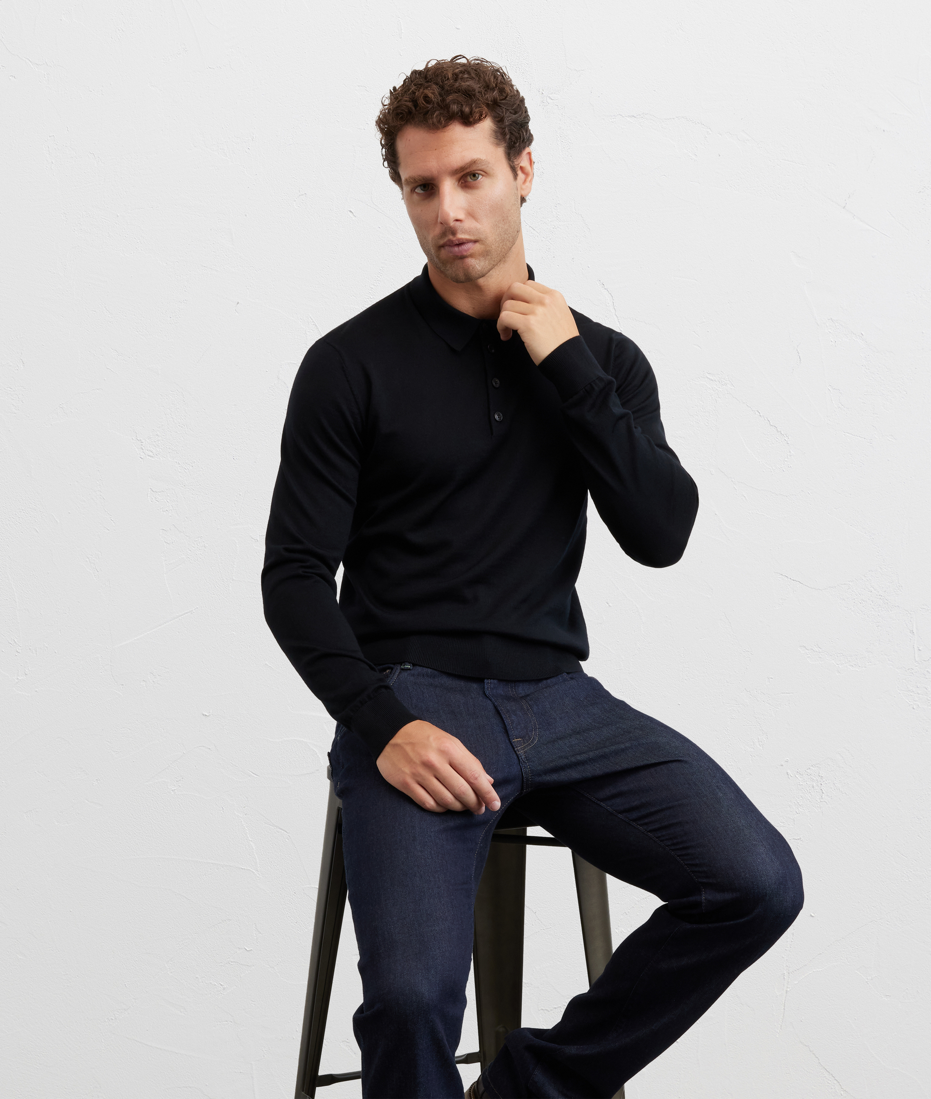 polo maniche lunghe regular fit in lana nero - T-Shirts e Polo - Pal Zileri | Official Website