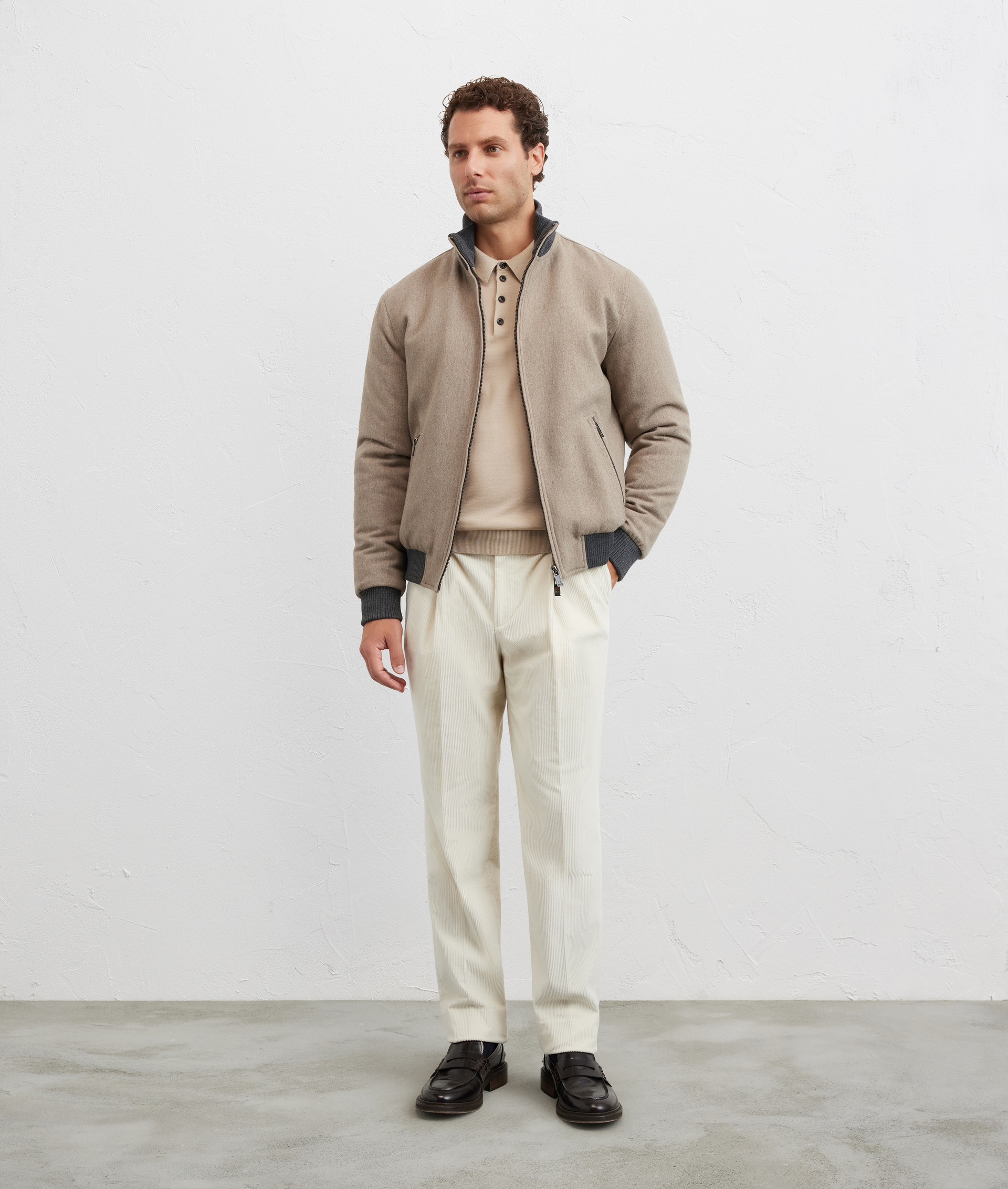 polo maniche lunghe regular fit in lana marrone chiaro - T-Shirts e Polo - Pal Zileri | Official Website