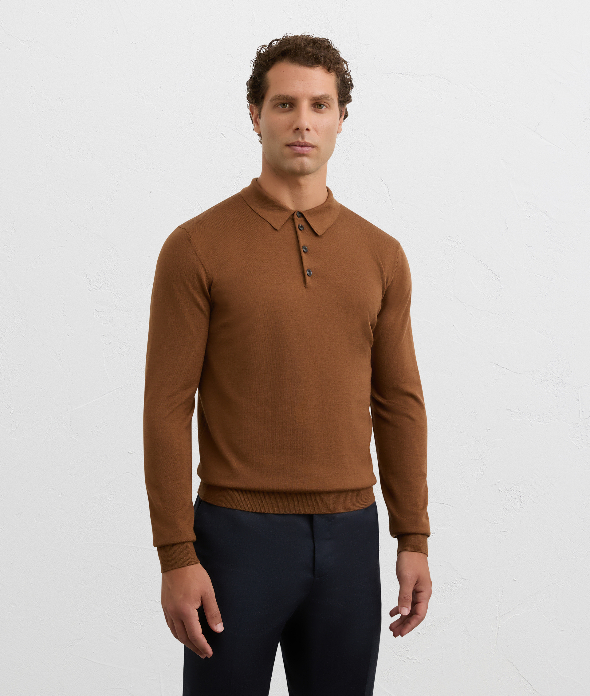 brown polo shirt in effortless regular fit wool knit | Pal Zileri