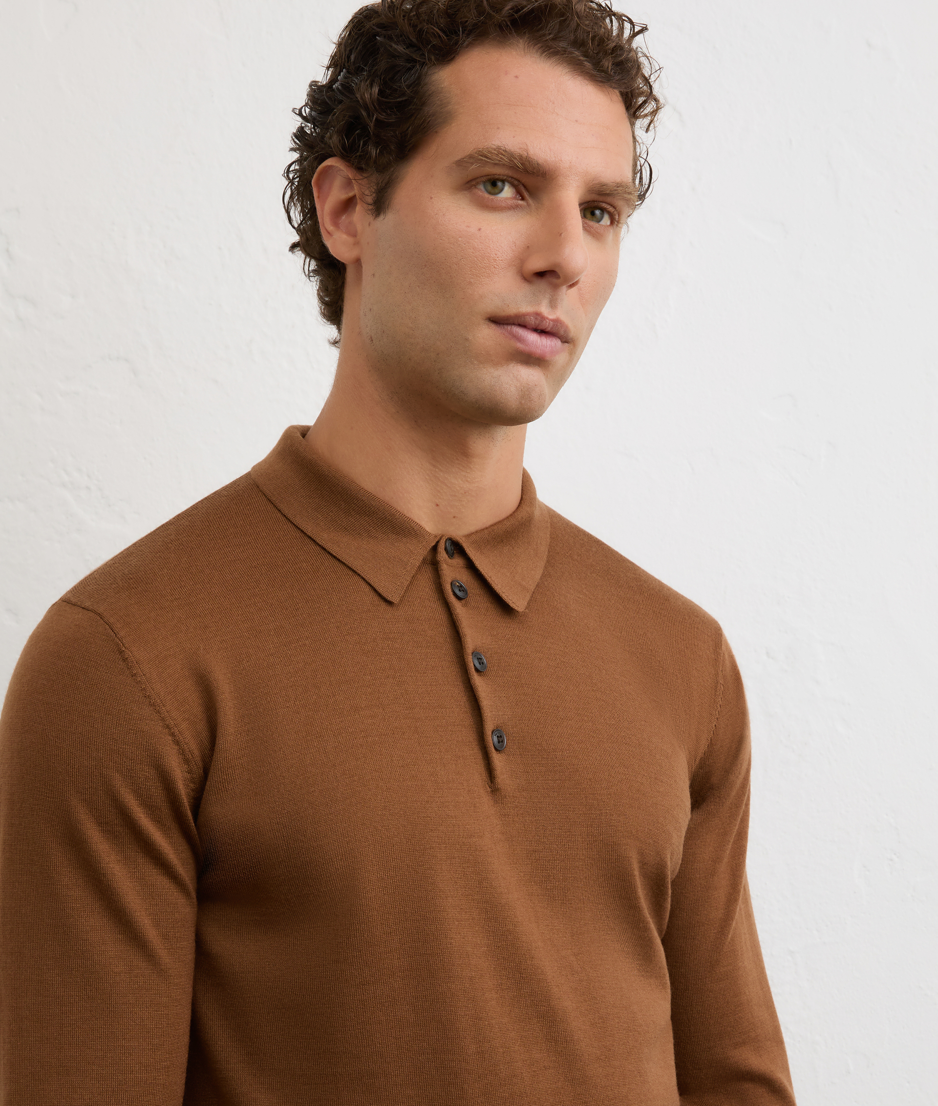 brown polo shirt in effortless regular fit wool knit | Pal Zileri
