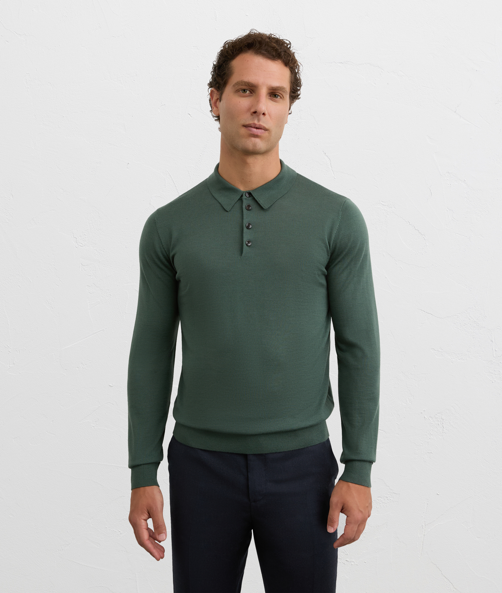 green polo shirt in effortless regular fit wool knit | Pal Zileri