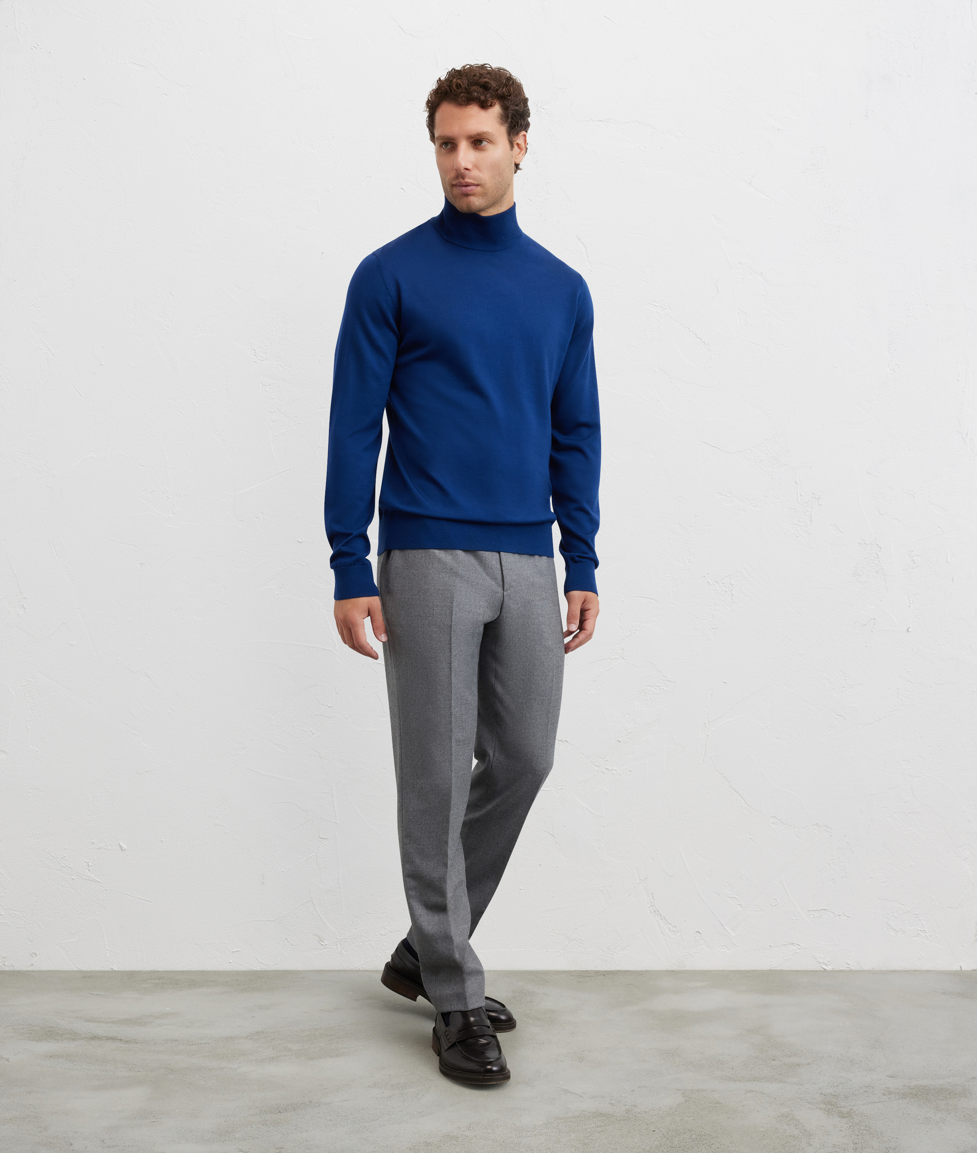 navy blue wool and nylon long sleeve ribbed regular fit crewneck sweater - Pal Zileri | Official Website