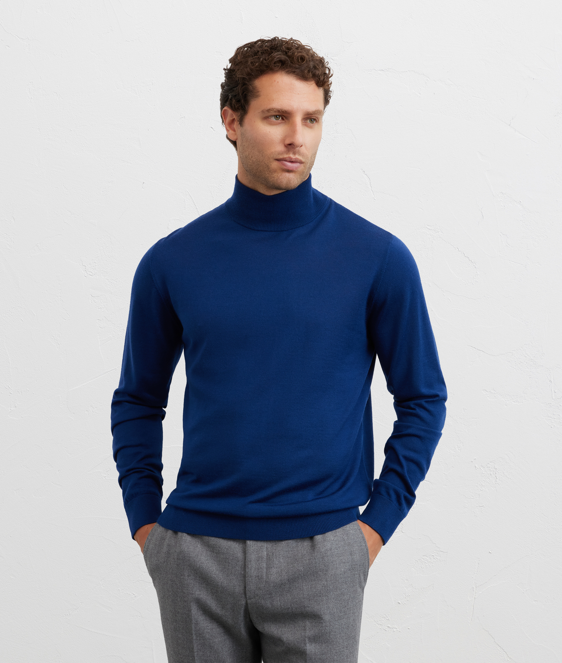 navy blue wool and nylon long sleeve ribbed regular fit crewneck sweater - Pal Zileri | Official Website