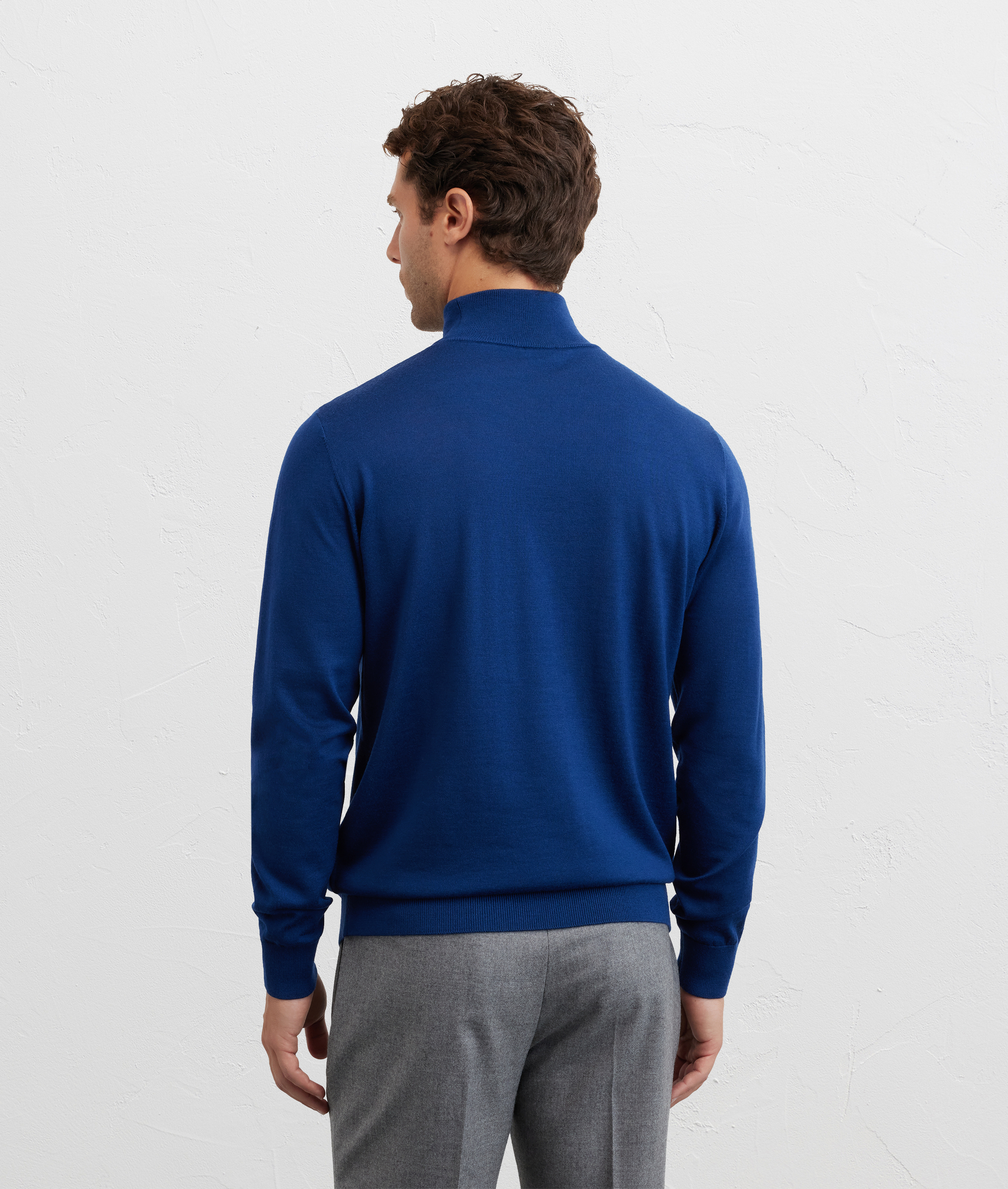 navy blue wool and nylon long sleeve ribbed regular fit crewneck sweater - Pal Zileri | Official Website