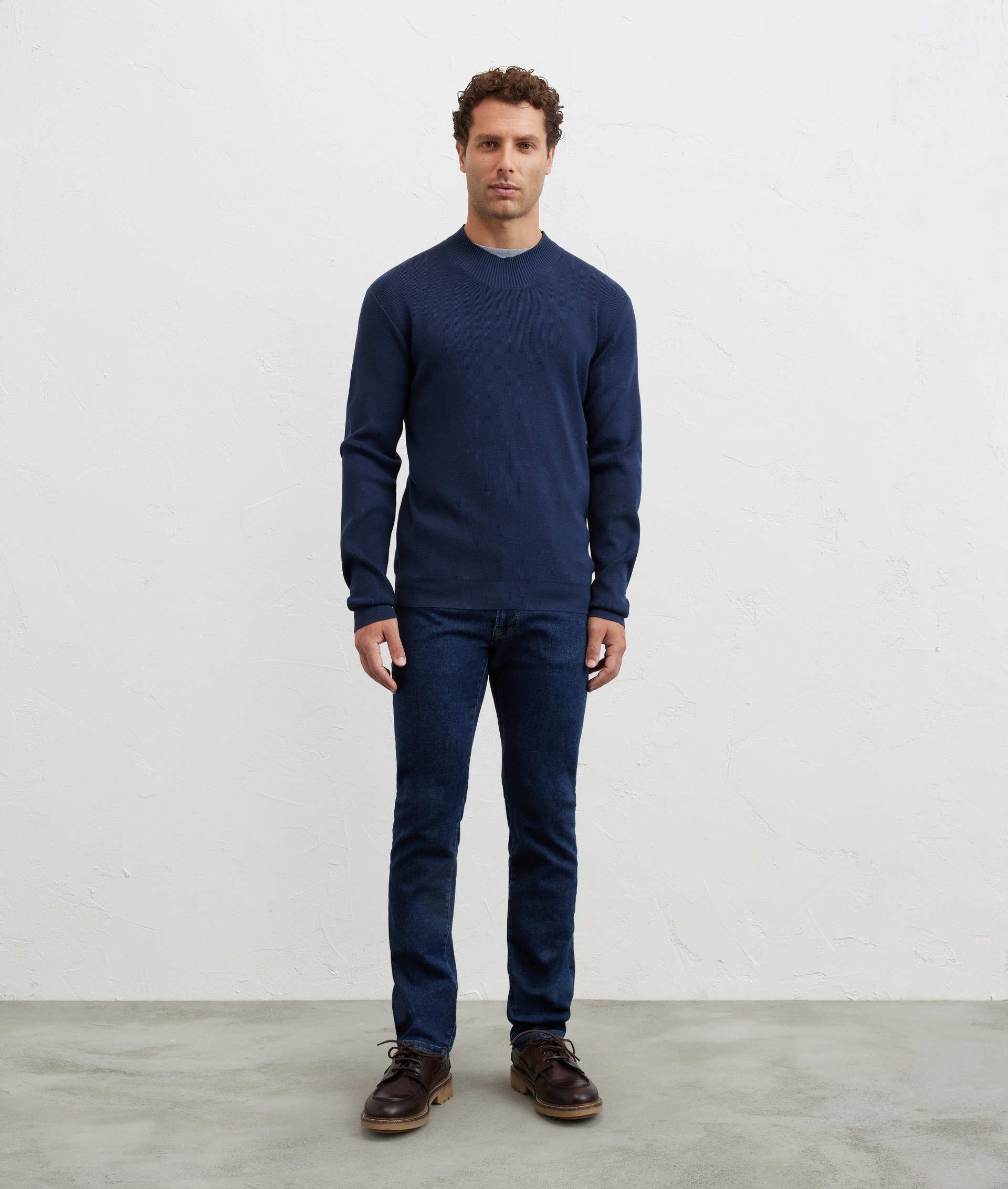 maglia a collo alto regular fit in poliestere e viscosa blu navy - Maglieria - Pal Zileri | Official Website
