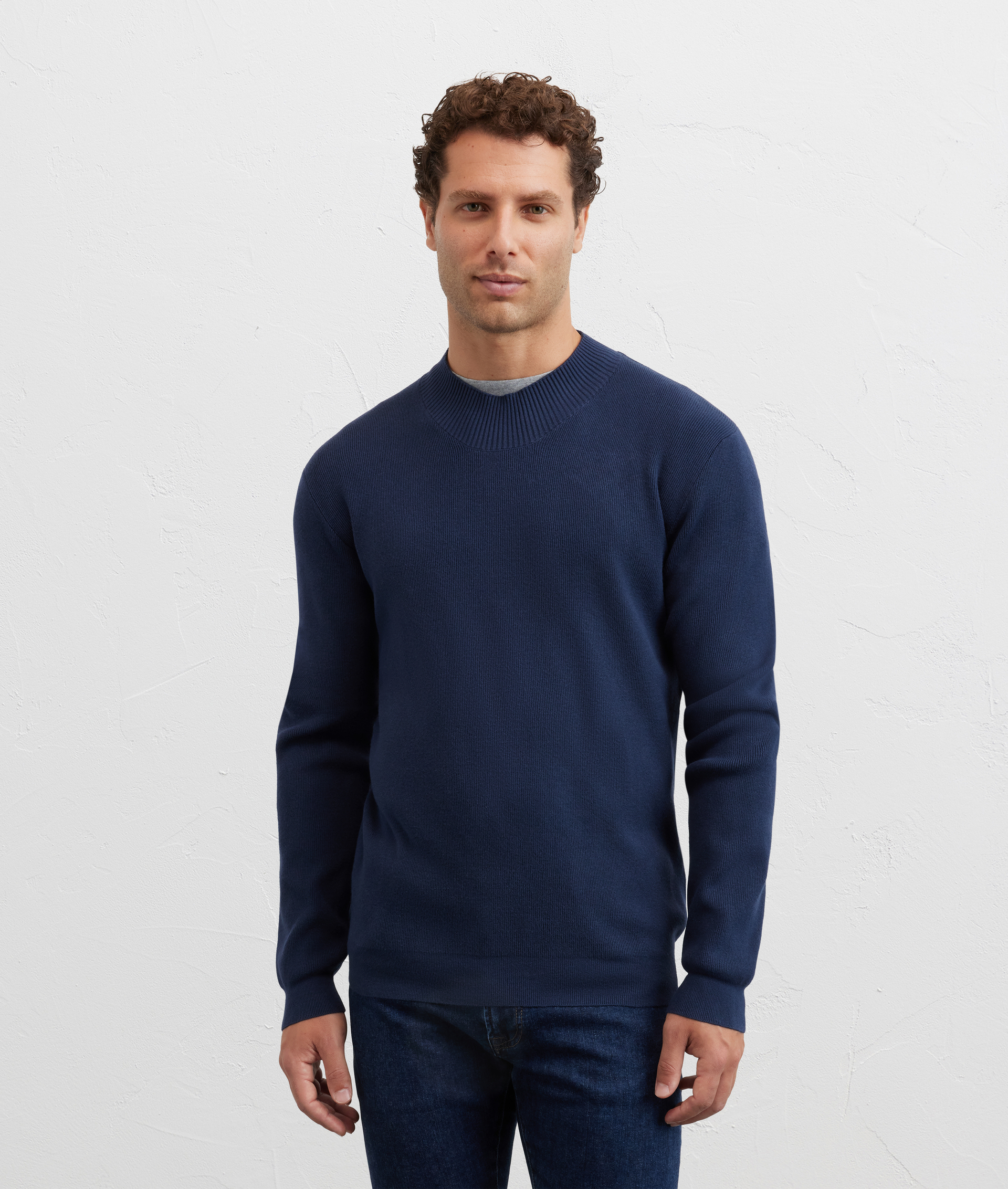 maglia a collo alto regular fit in poliestere e viscosa blu navy - Pal Zileri | Official Website