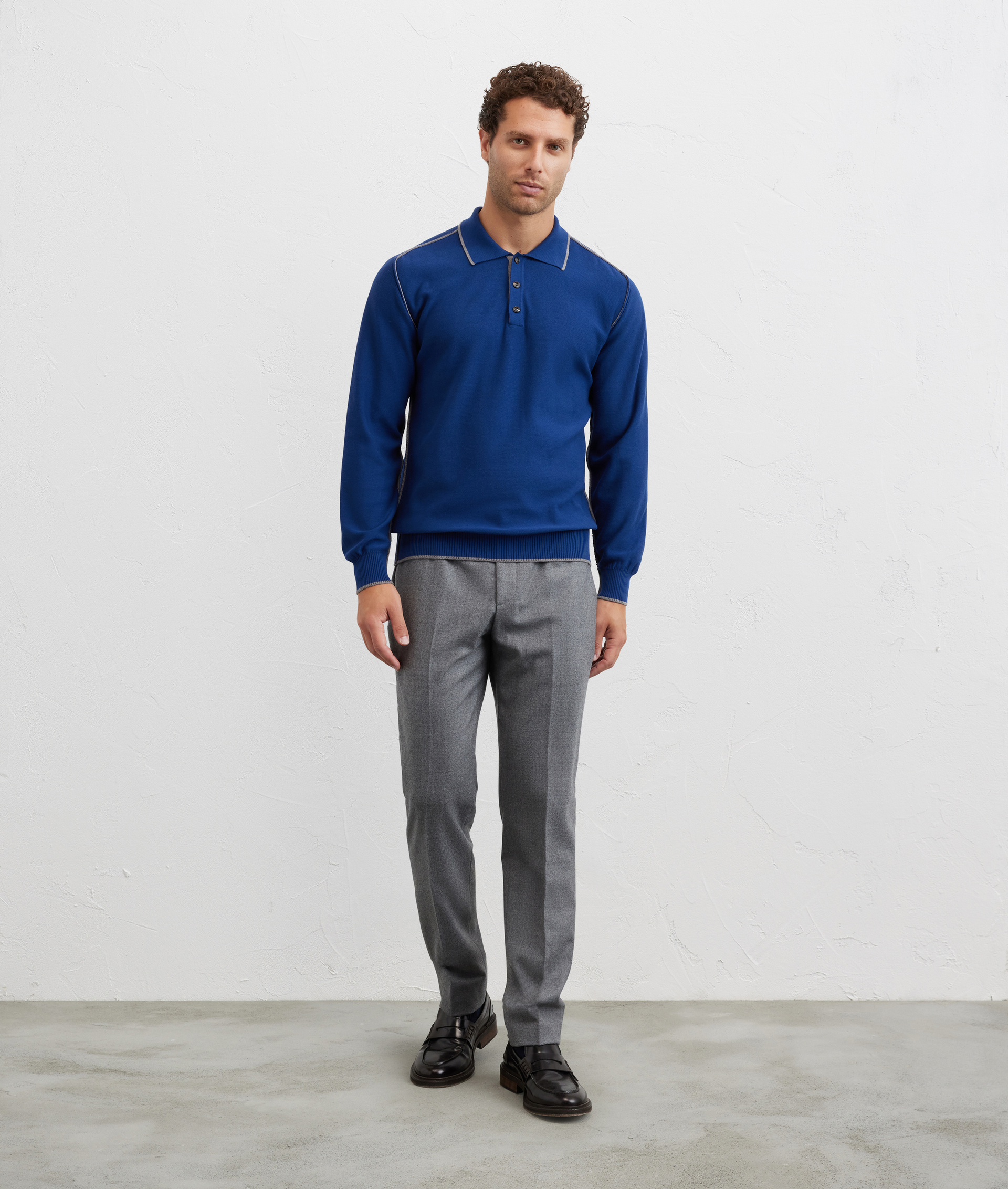 maglia girocollo a maniche lunghe regular fit in cotone e poliestere blu navy - Pal Zileri | Official Website