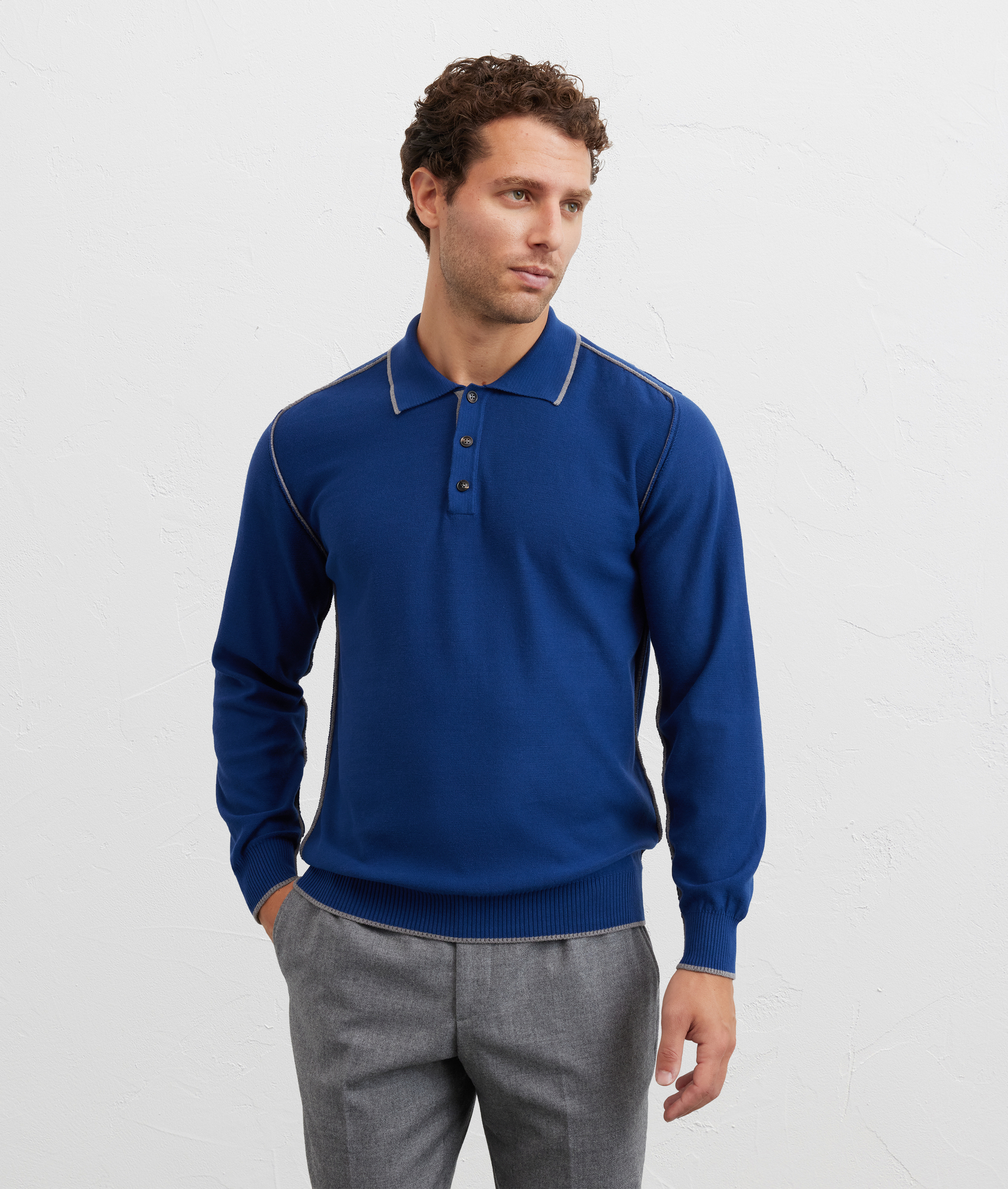 maglia girocollo a maniche lunghe regular fit in cotone e poliestere blu navy - Pal Zileri | Official Website