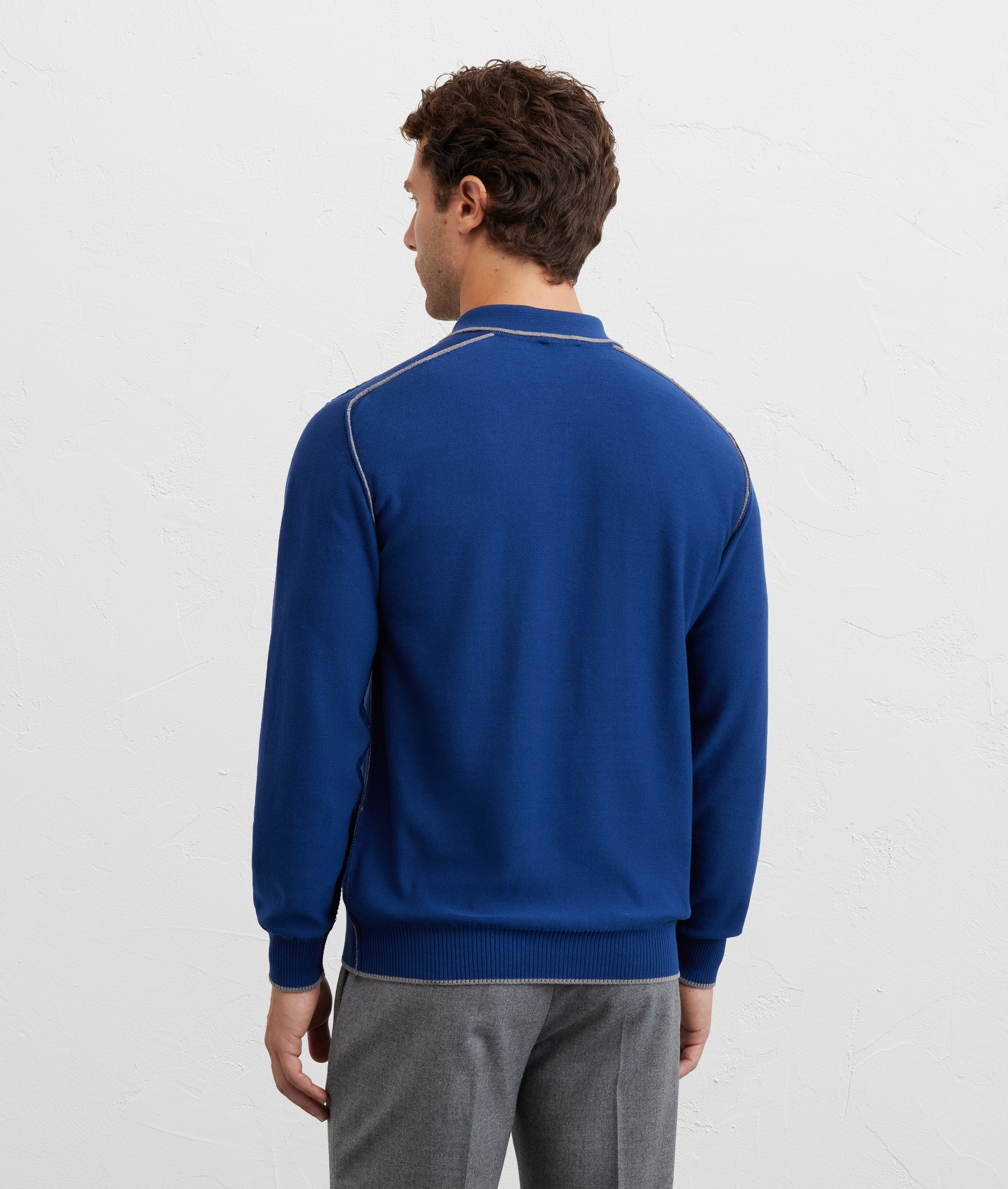 maglia girocollo a maniche lunghe regular fit in cotone e poliestere blu navy - Pal Zileri | Official Website