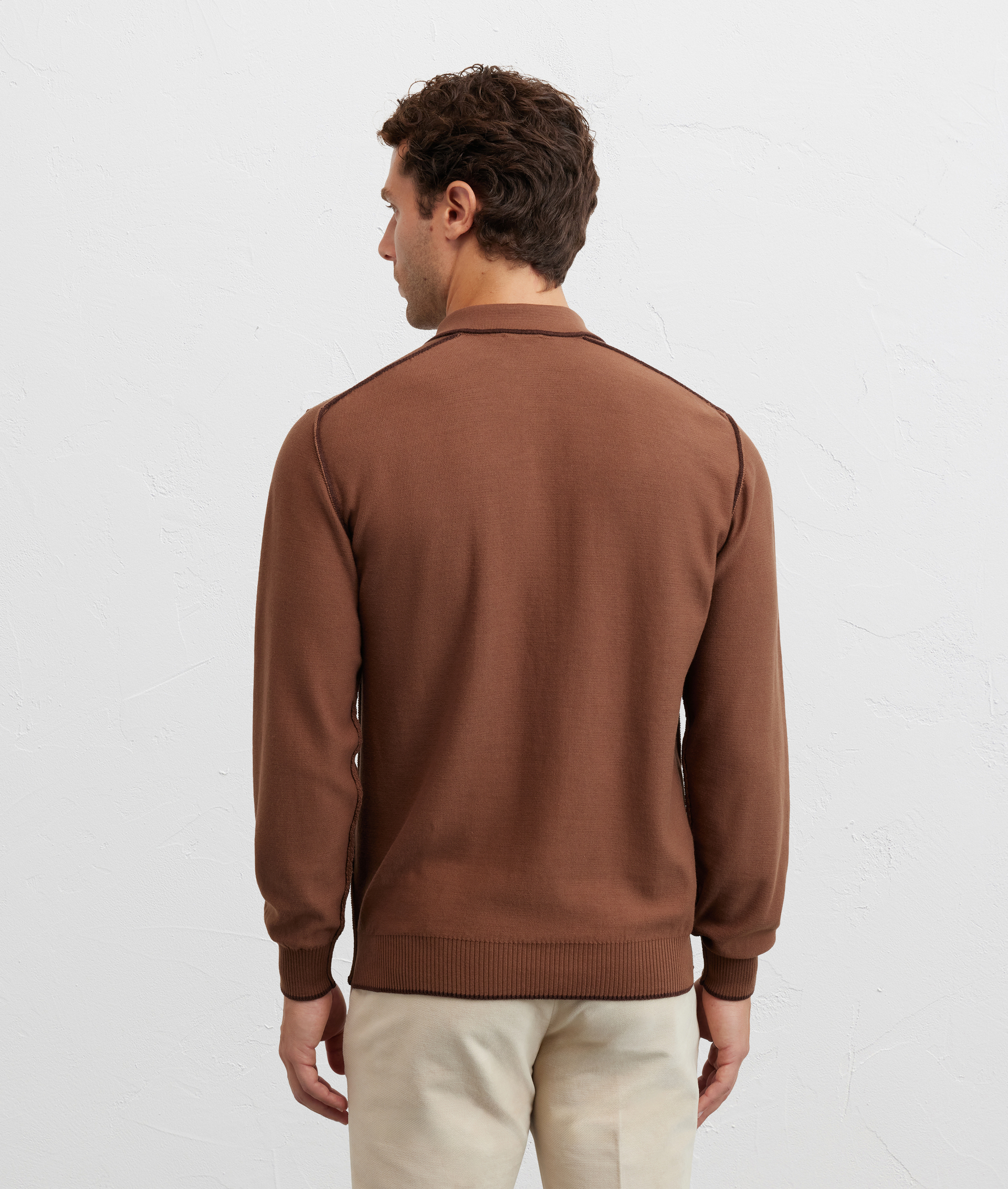 maglia girocollo a maniche lunghe regular fit in cotone e poliestere marrone - Pal Zileri | Official Website