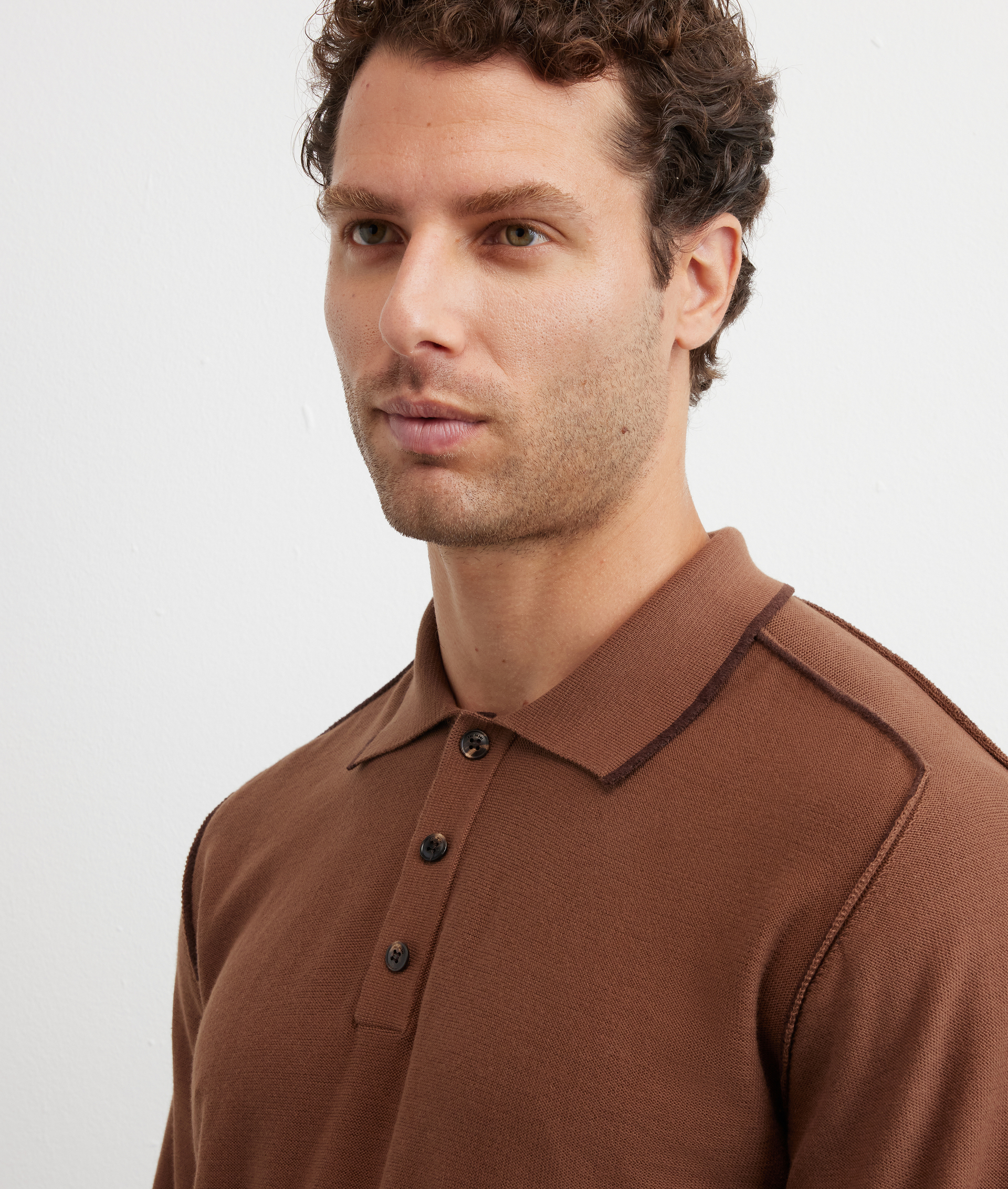 maglia girocollo a maniche lunghe regular fit in cotone e poliestere marrone - Pal Zileri | Official Website