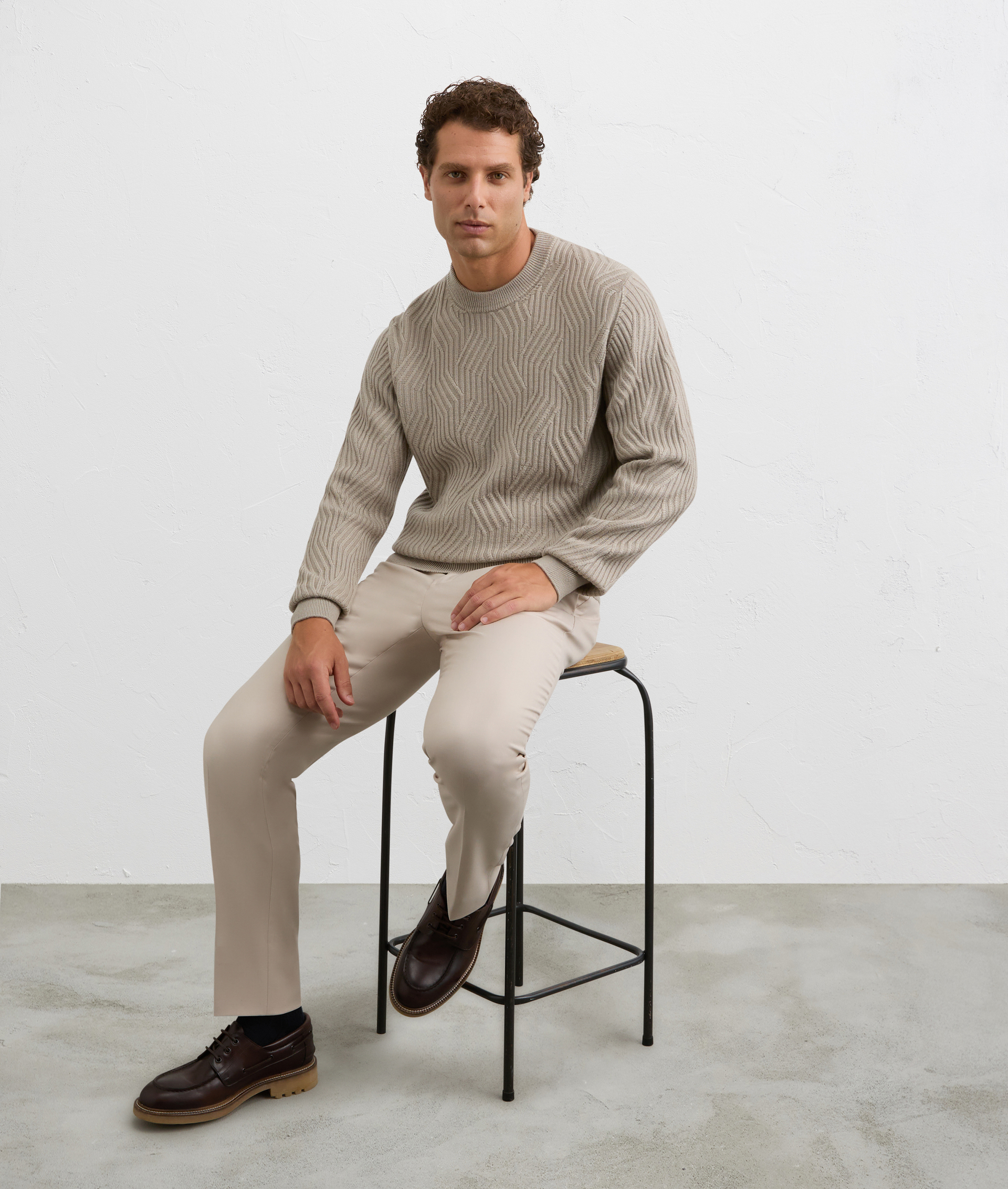 light brown merino wool regular fit crewneck sweater | Pal Zileri