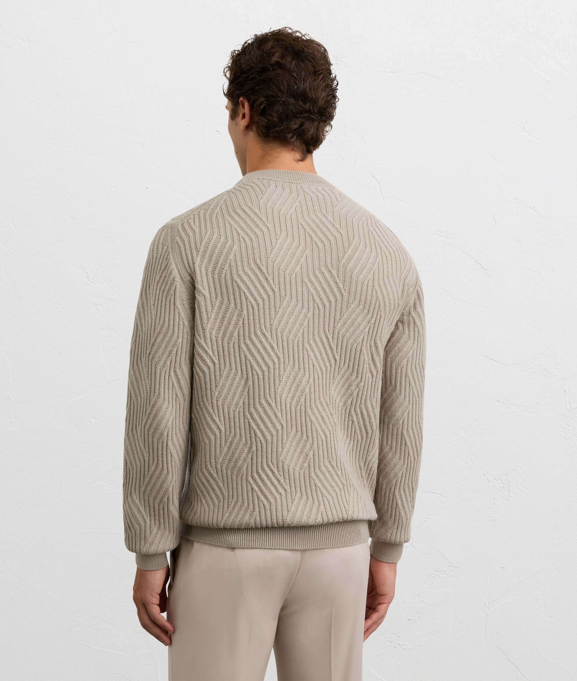 light brown merino wool regular fit crewneck sweater | Pal Zileri